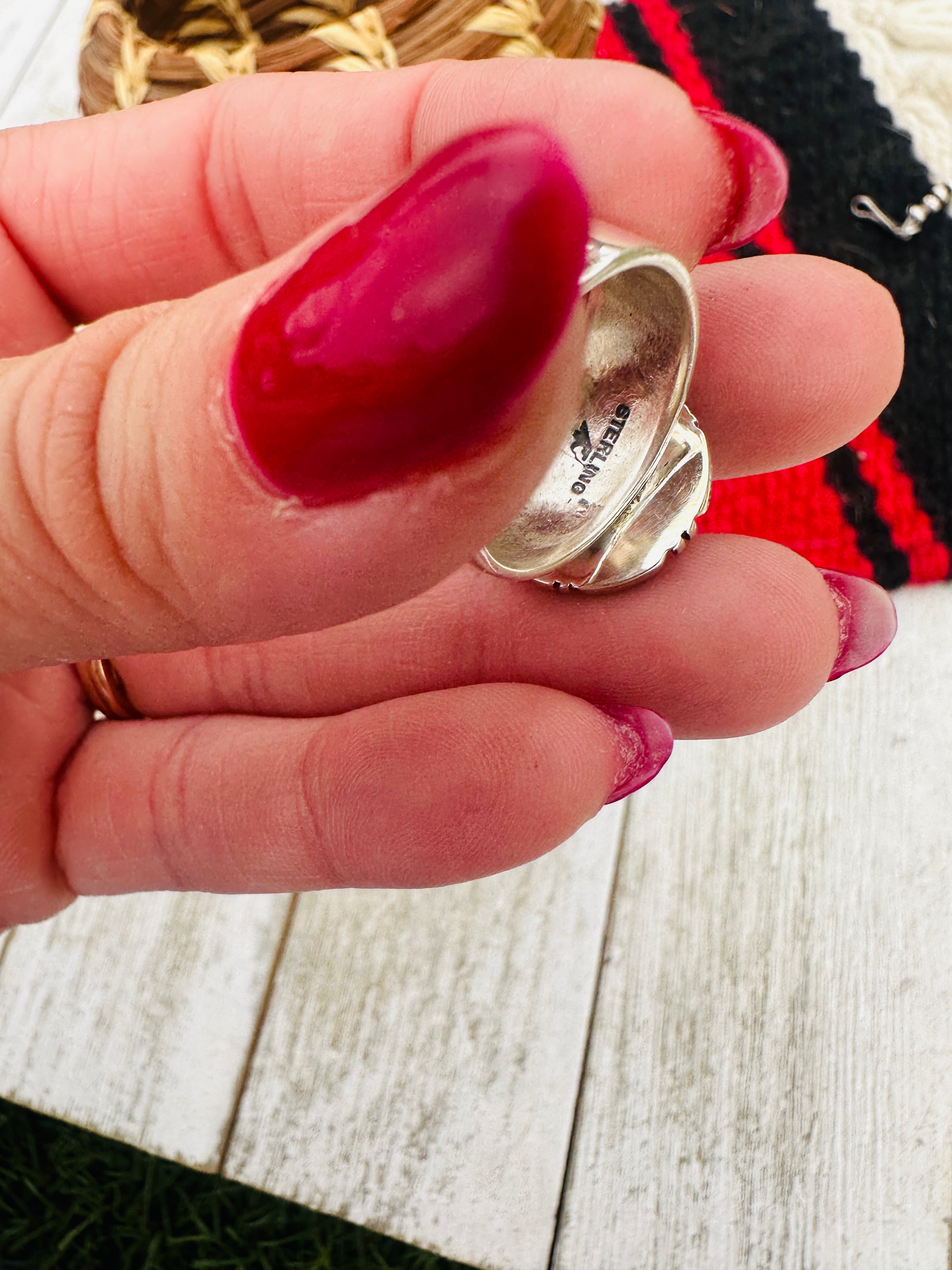 Handcrafted Turquoise & Sterling Silver Ring Size 6.75