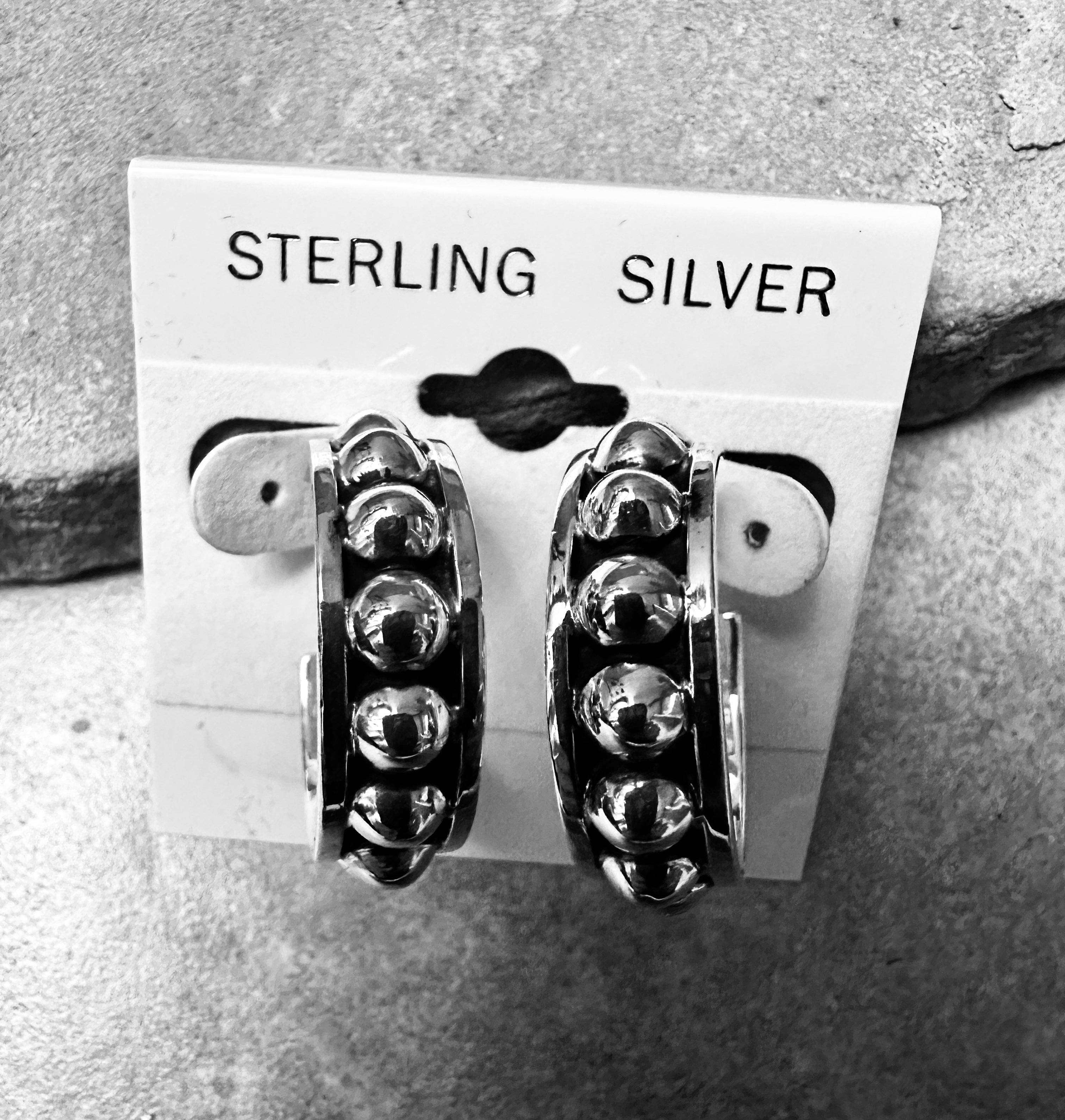 Vintage Sterling Silver Hoops w/ Beads
