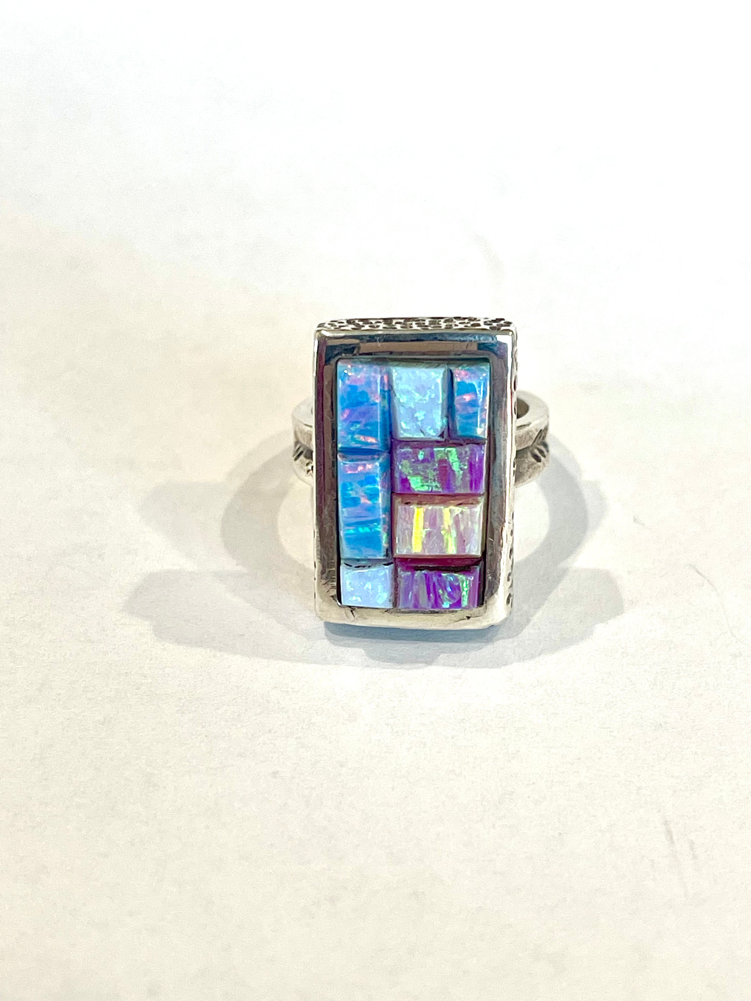 Handmade Sterling Silver & Multi Stone Inlay Ring Size 6