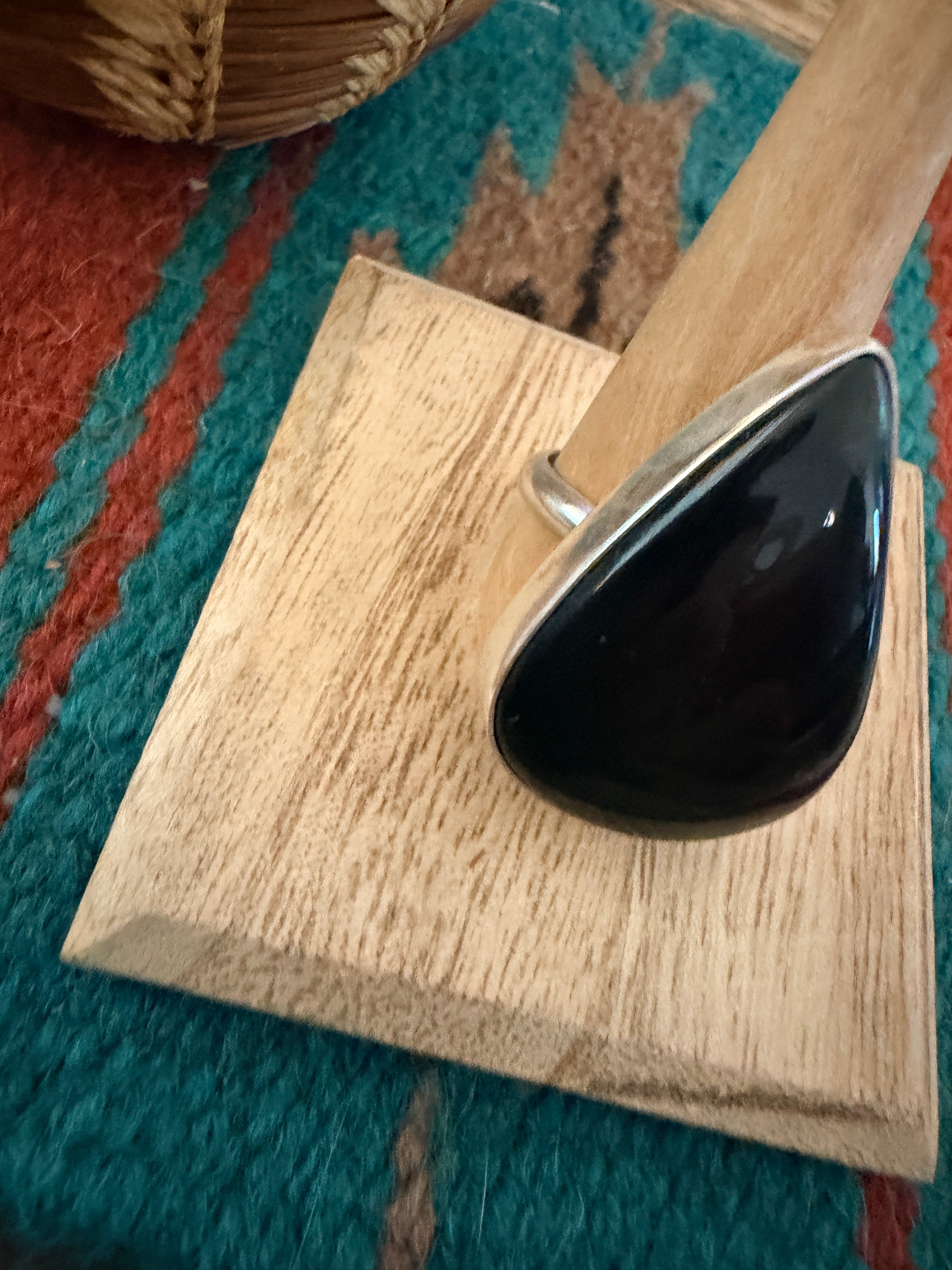 Handcrafted Black Onyx & Sterling Silver Ring Size 7
