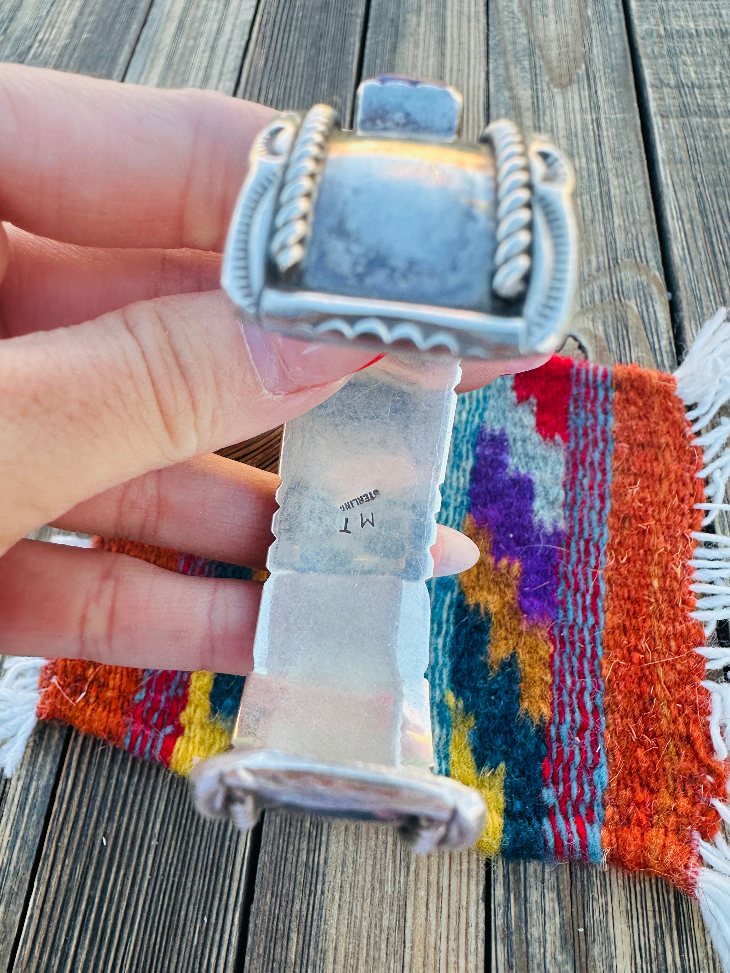 Handcrafted Old Pawn Charoite & Sterling Silver Cuff Bracelet