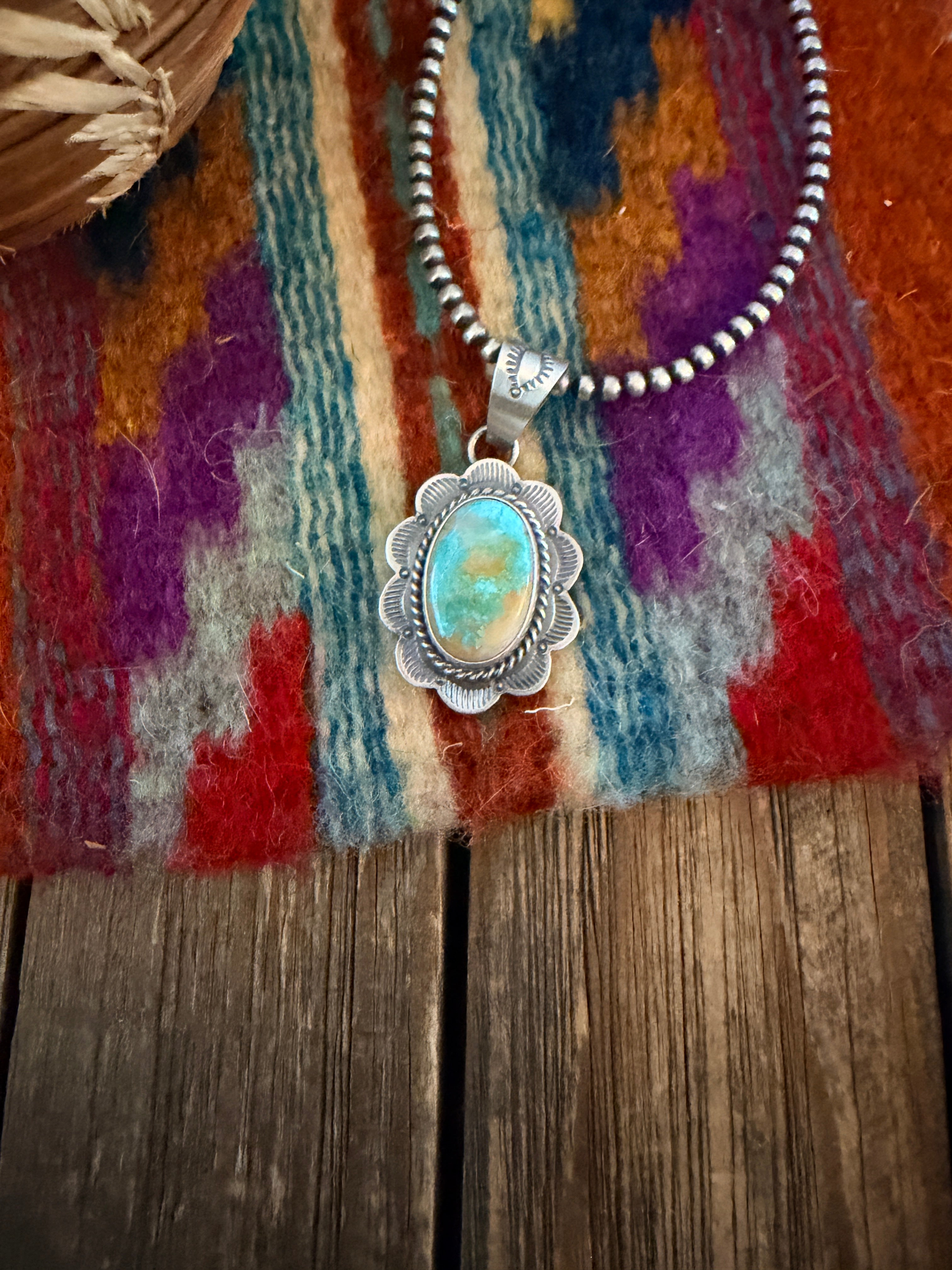 Handcrafted Sterling Silver & Royston Turquoise Pendant by David Skeets