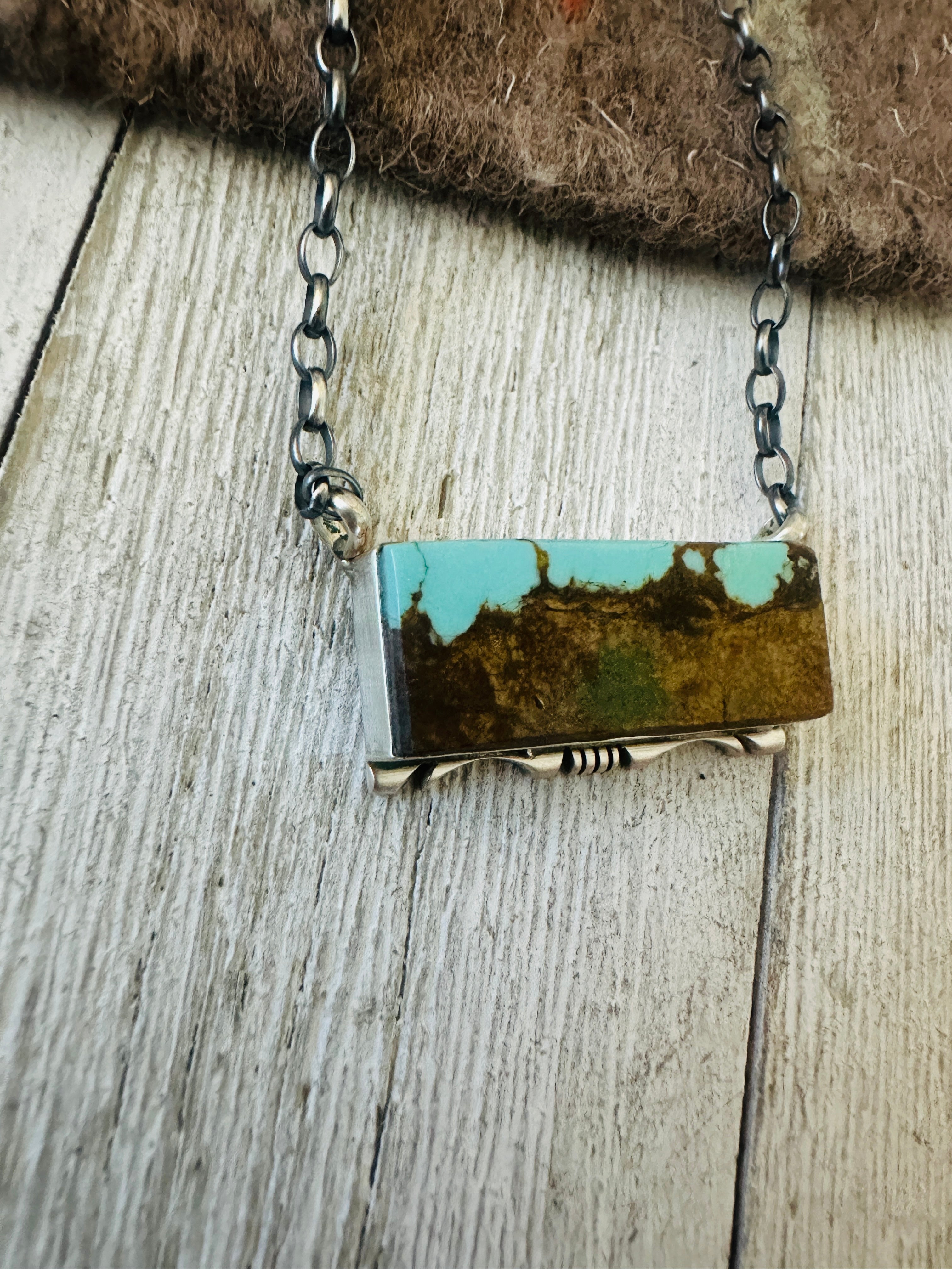 Handcrafted Number 8 Turquoise & Sterling Silver Bar Necklace