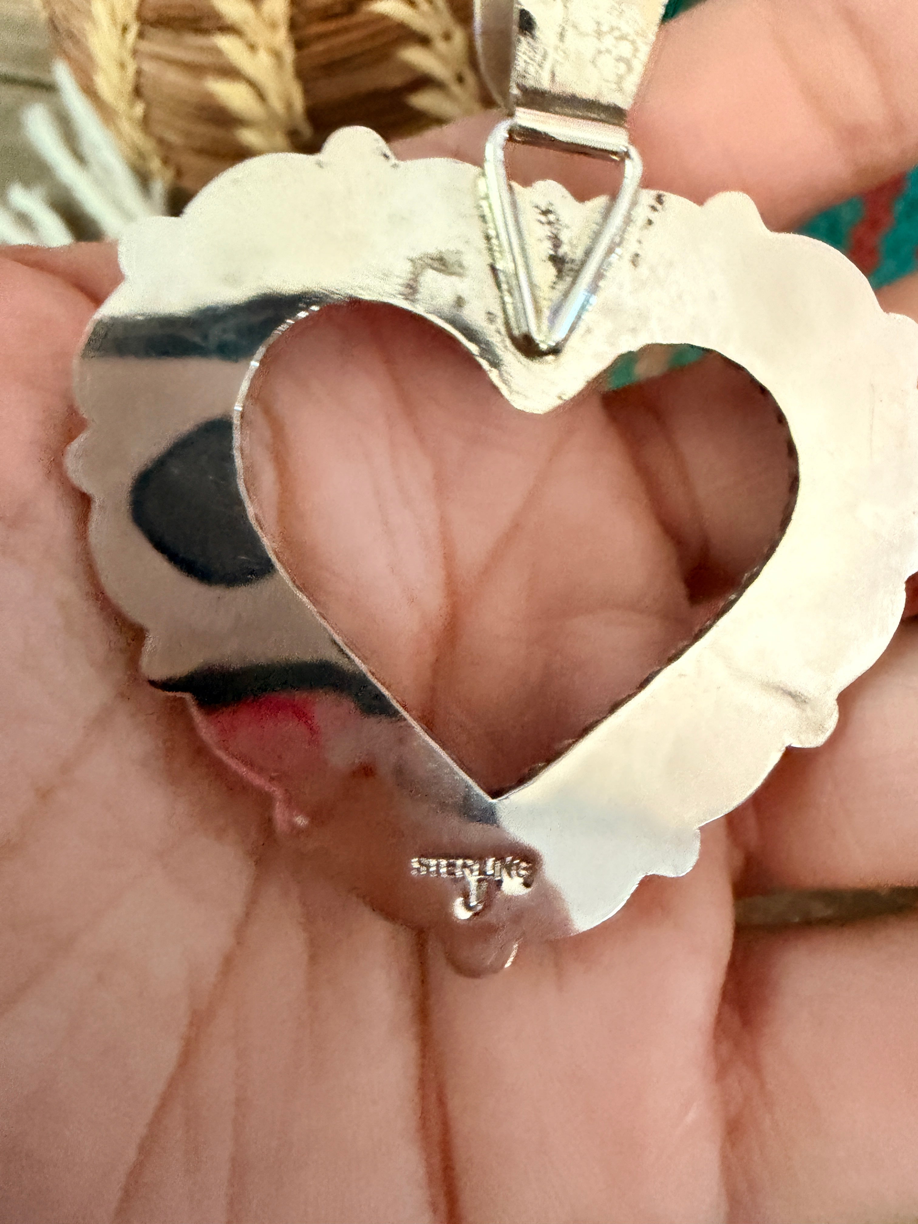 Handcrafted Sterling Silver & Coral Heart Pendant