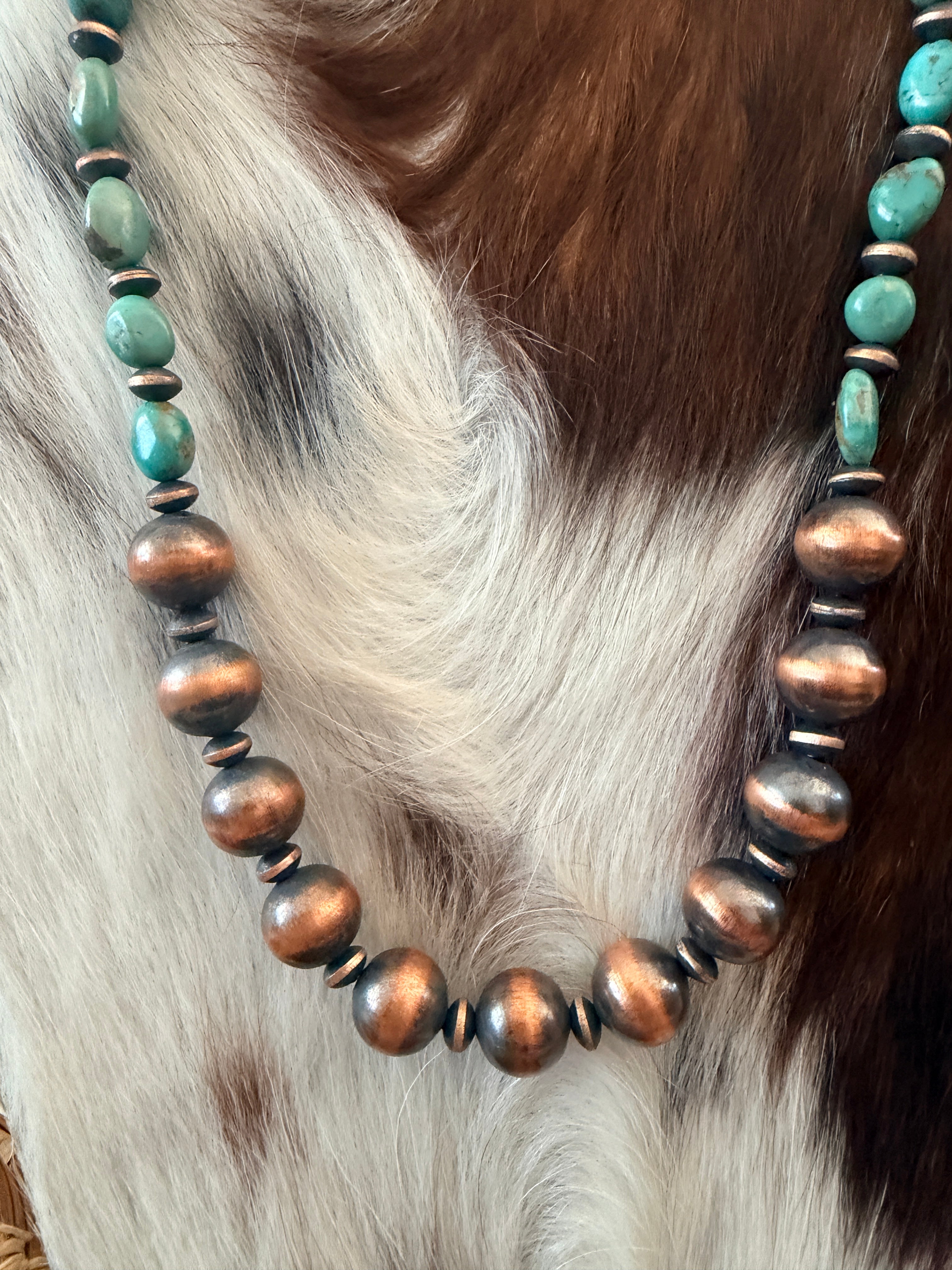 Handcrafted Turquoise & Copper 20” Beaded Necklace