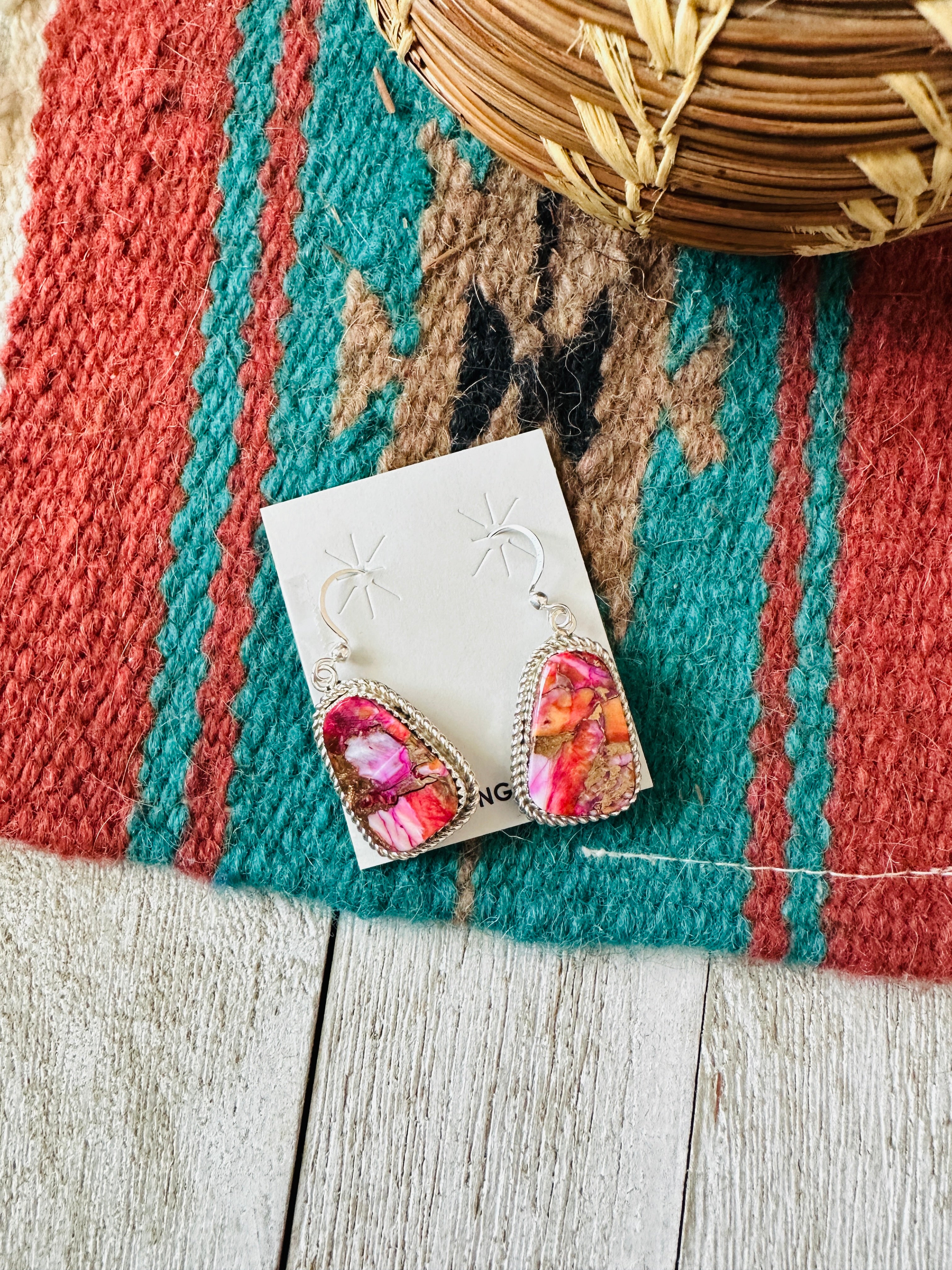 Handcrafted Pink Mojave and Sterling Silver Dangle Earrings