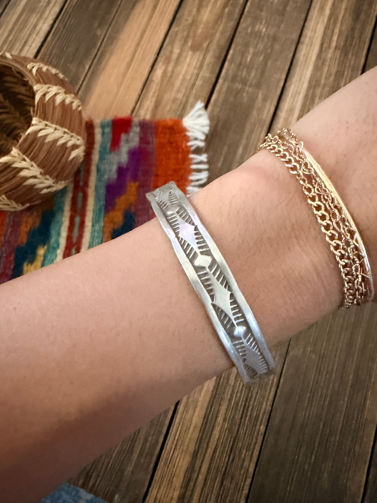 Handcrafted Old Pawn Sterling Silver Cuff Bracelet by Nora Bill