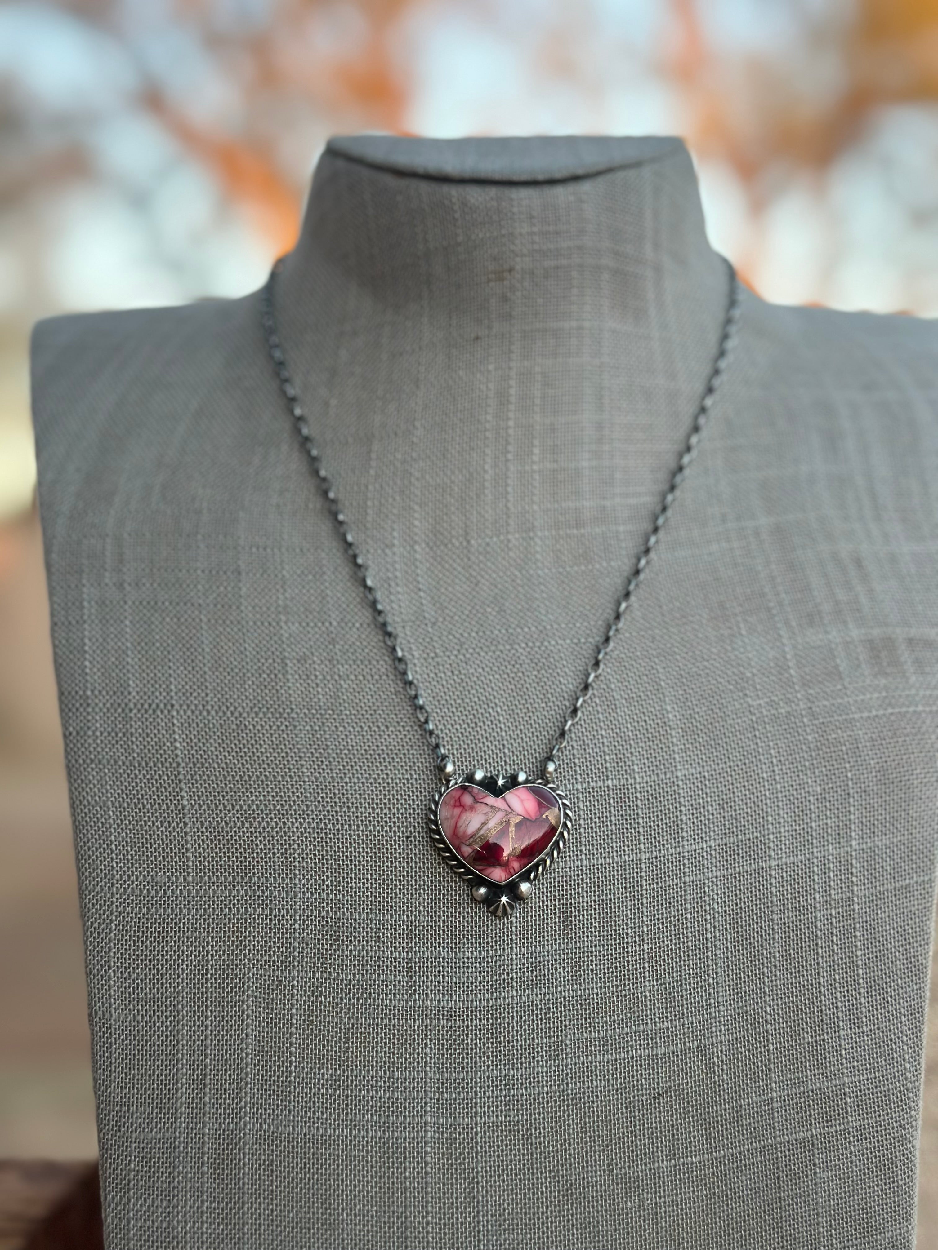 Handcrafted Rose Dahlia & Sterling Silver Heart Necklace