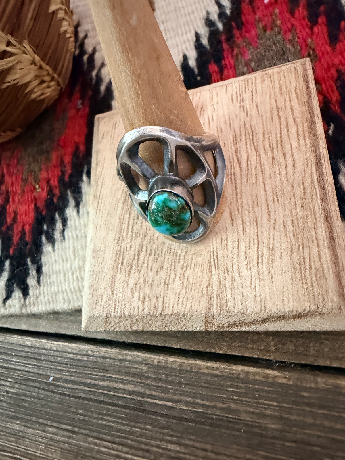 Handcrafted Sonoran Mountain Turquoise and Sterling Silver Ring size 12 by Chimney Butte