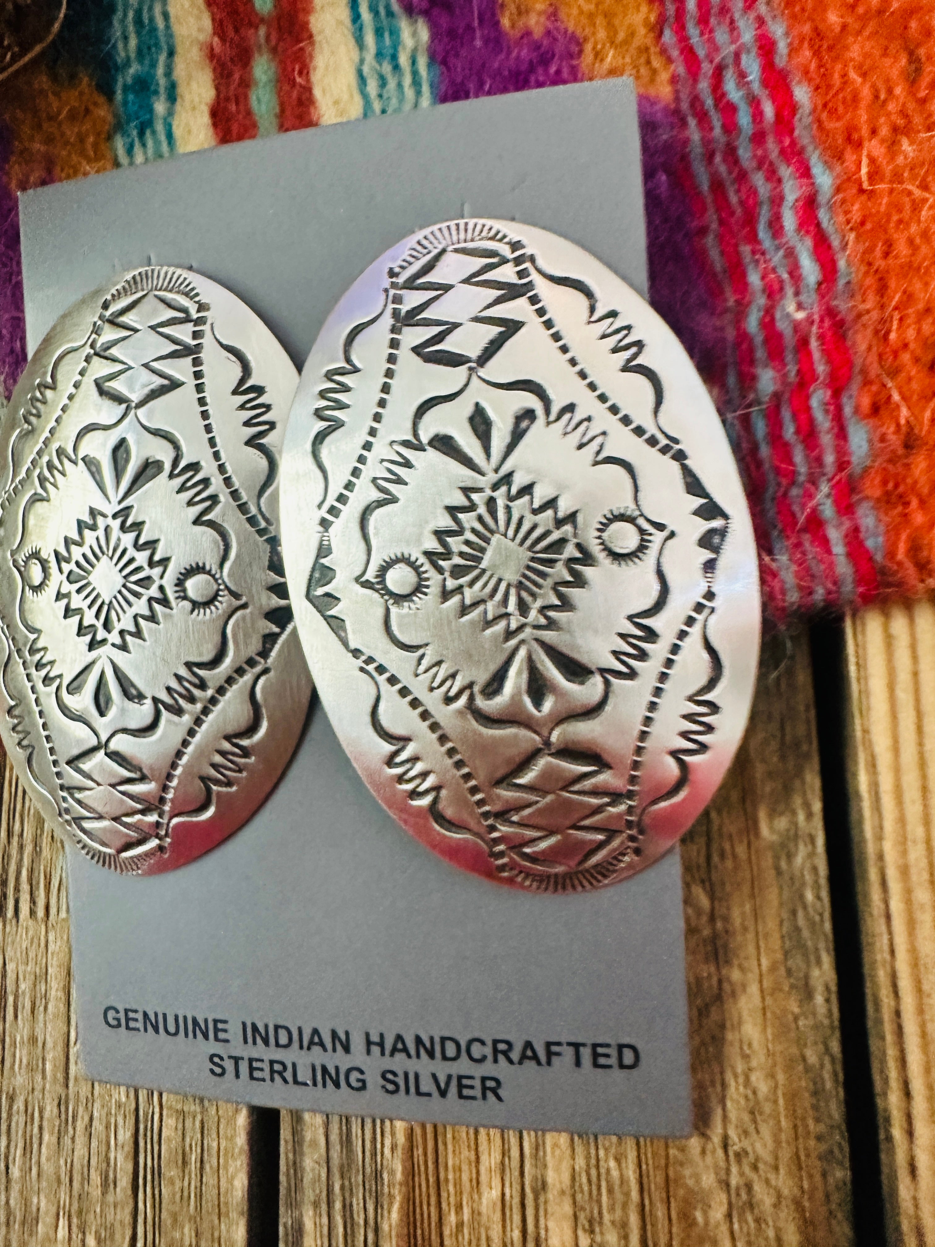 Handcrafted Sterling Silver Concho Post Earrings by Leander Tahe