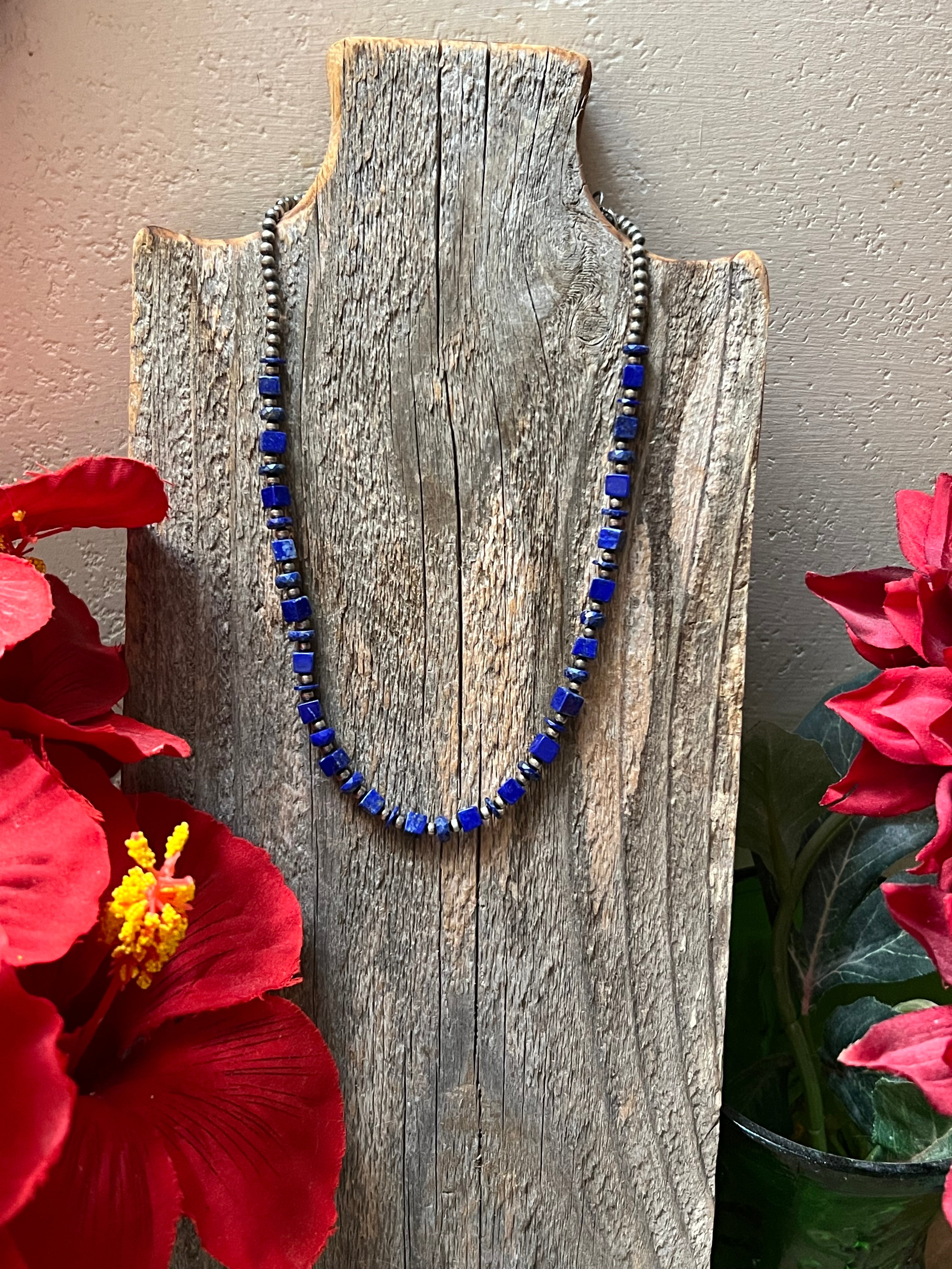 Handmade Lapis & Sterling Silver Beaded Necklace