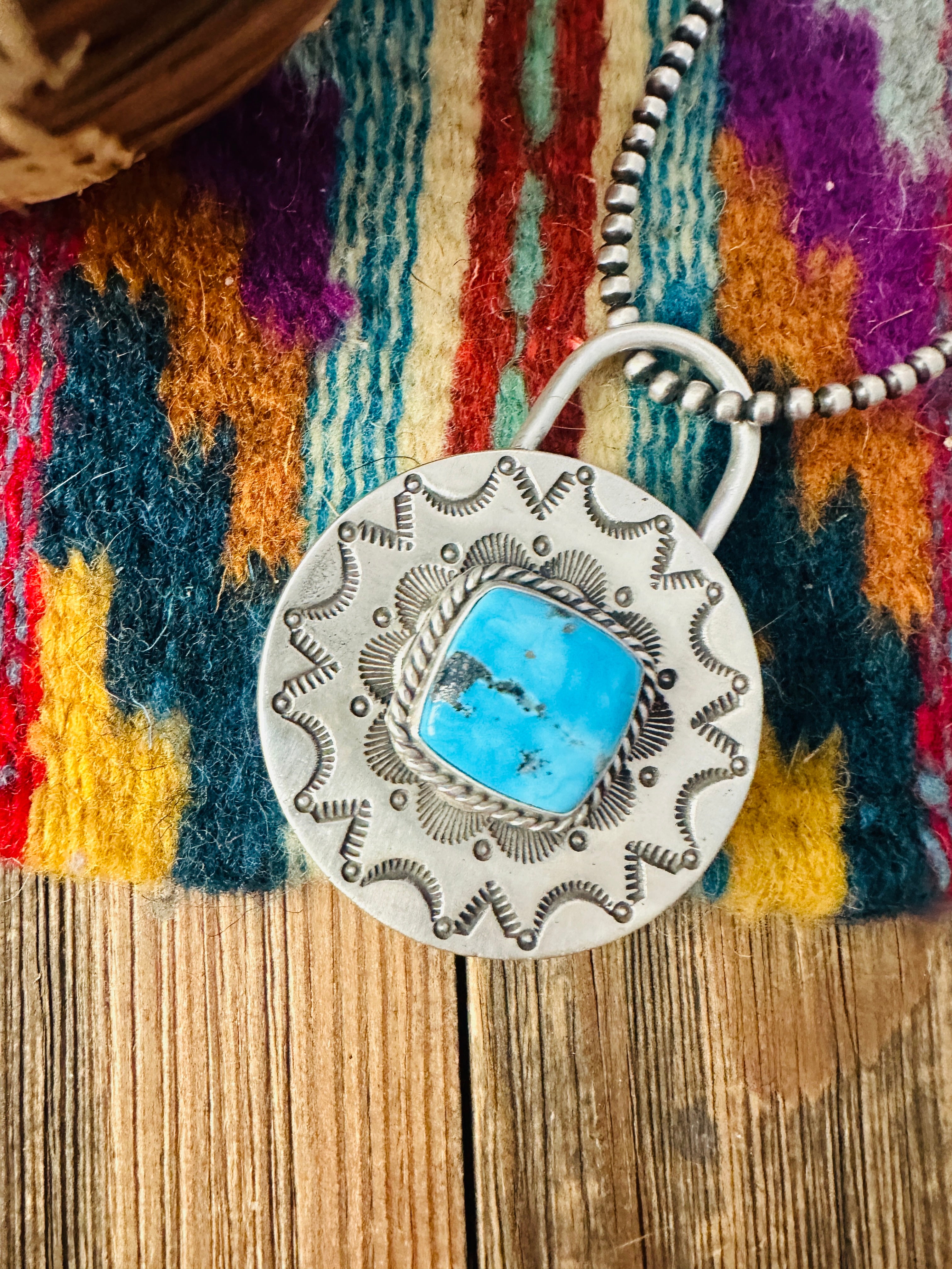 Handcrafted Turquoise & Sterling Silver Locket Style Pendant by Charles Johnson