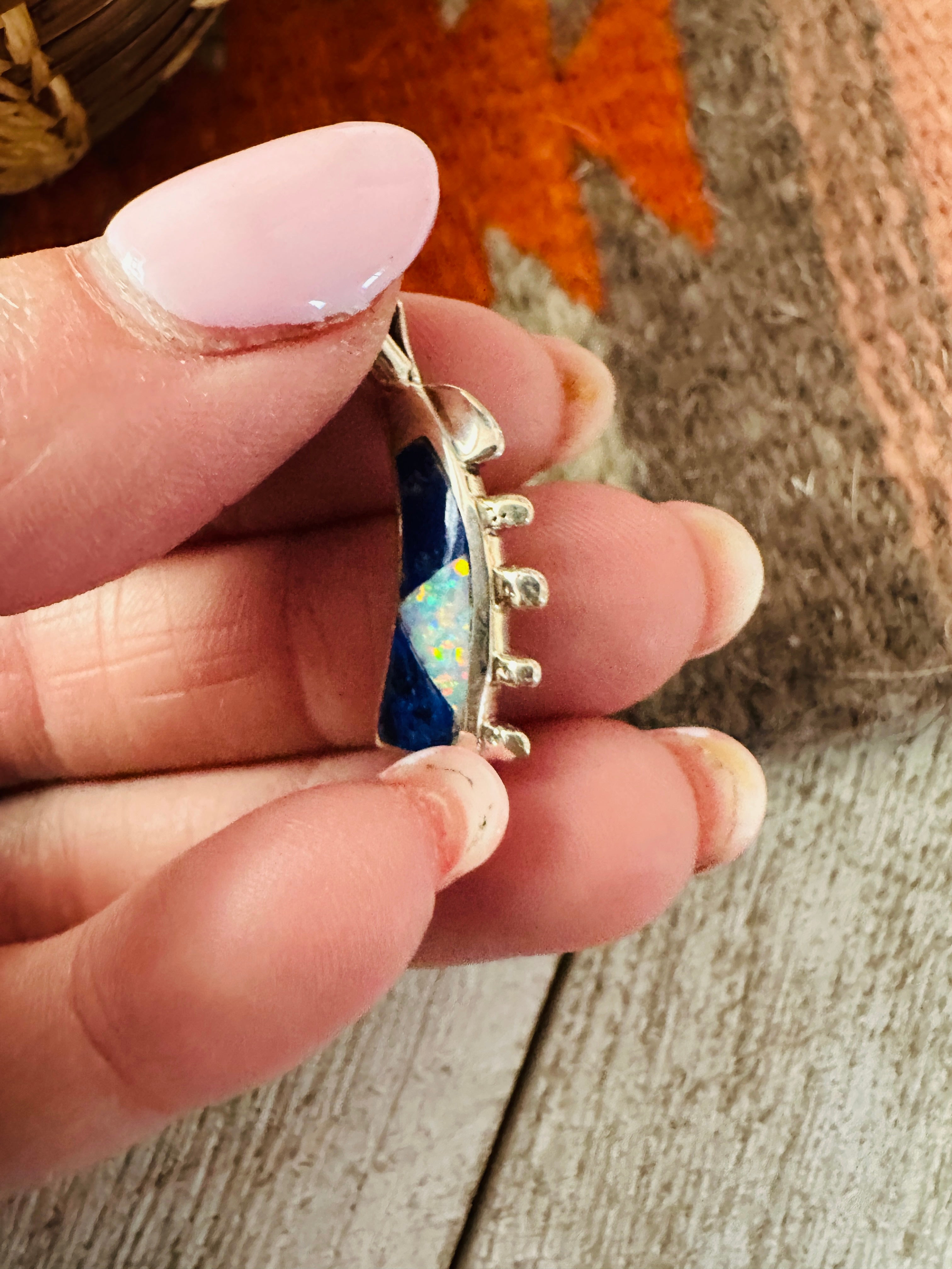 Handcrafted Lapis, Opal & Sterling Silver Inlay Pendant