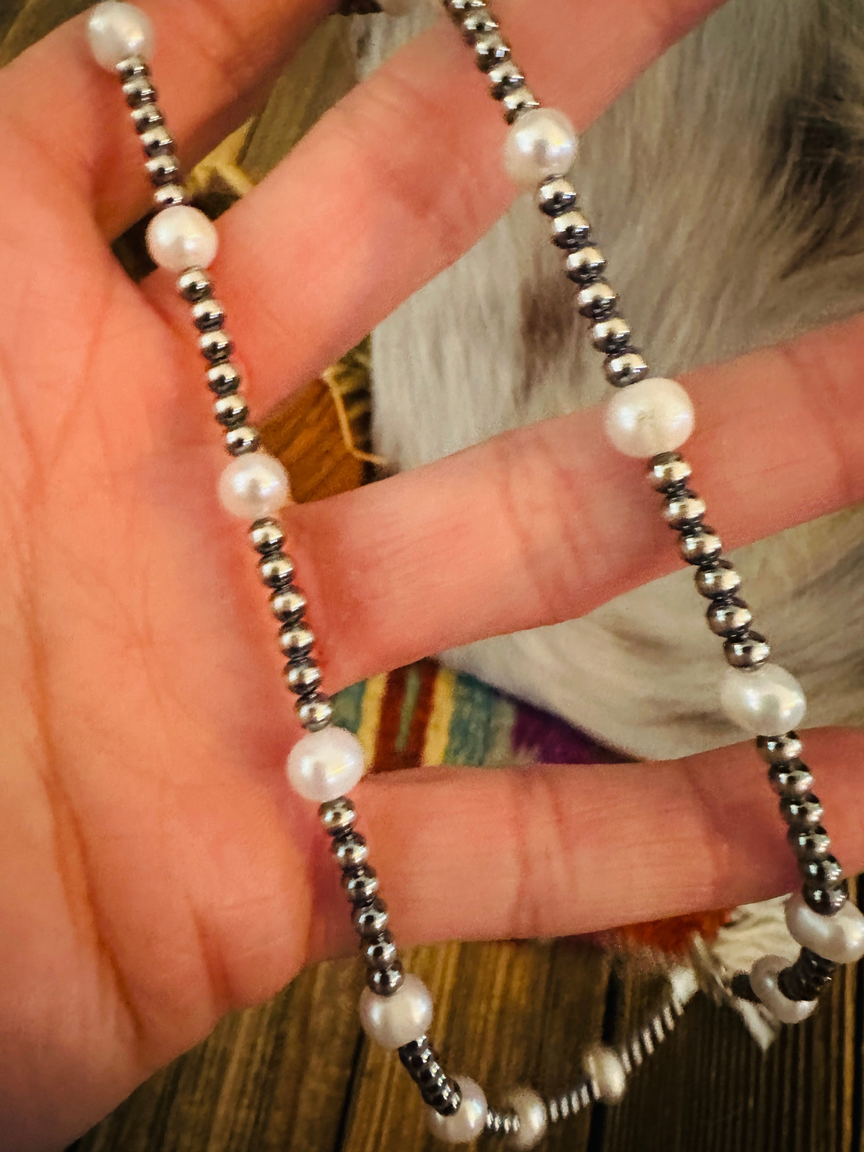 Handcrafted Freshwater Pearl & Sterling Silver 16” Beaded Necklace