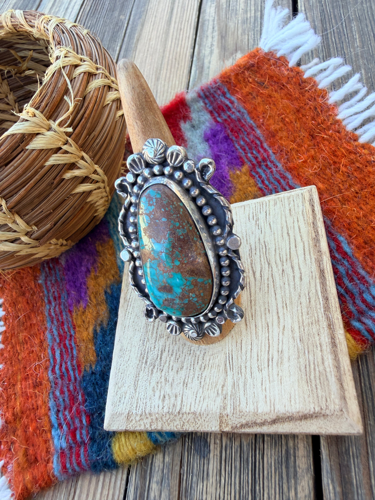 Handcrafted Royston Turquoise & Sterling Silver Ring 7.25 by Rosella Paxson
