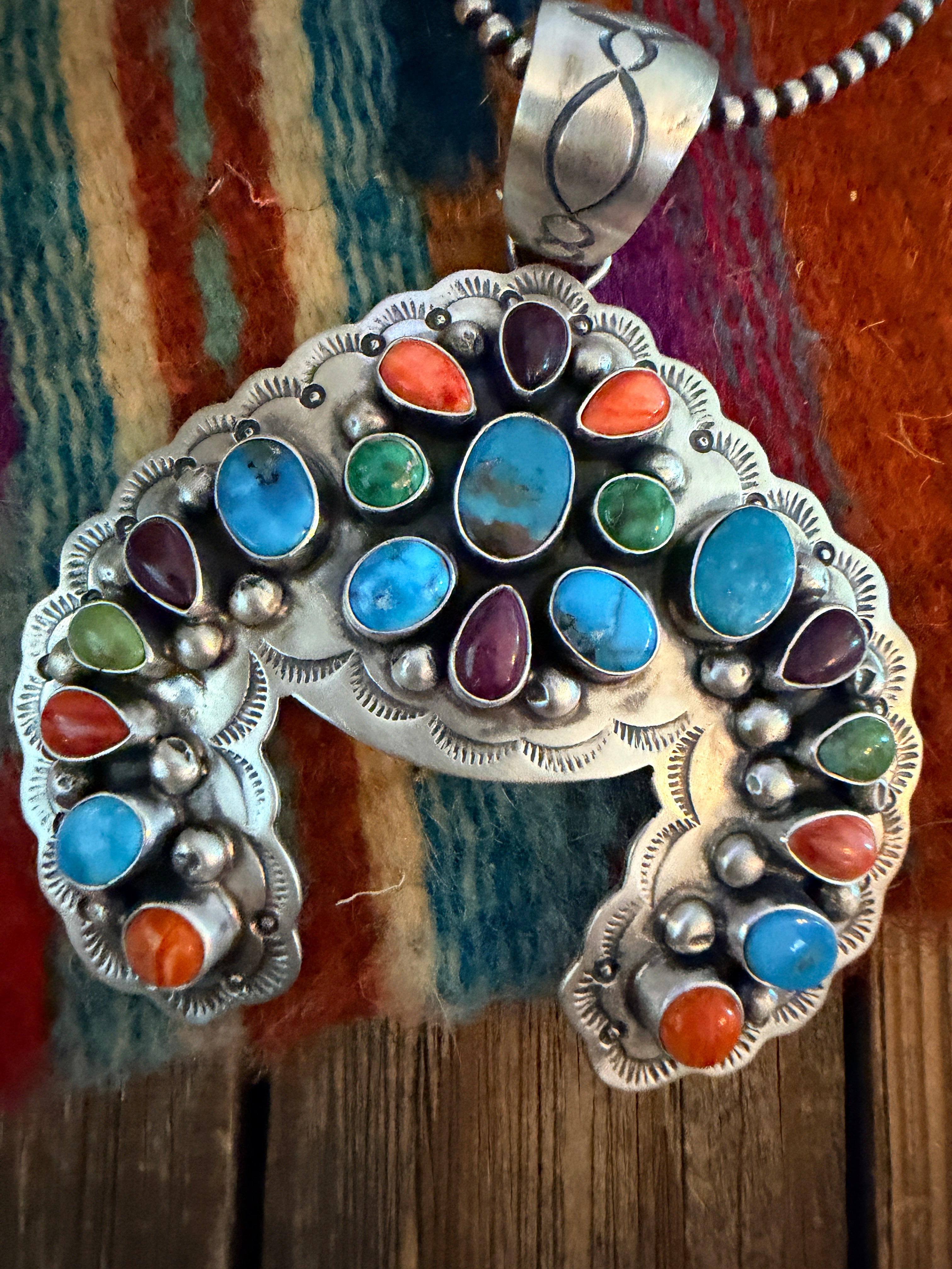 Handcrafted Sterling Silver & Multi Stone Naja Pendant by Cordell Platero