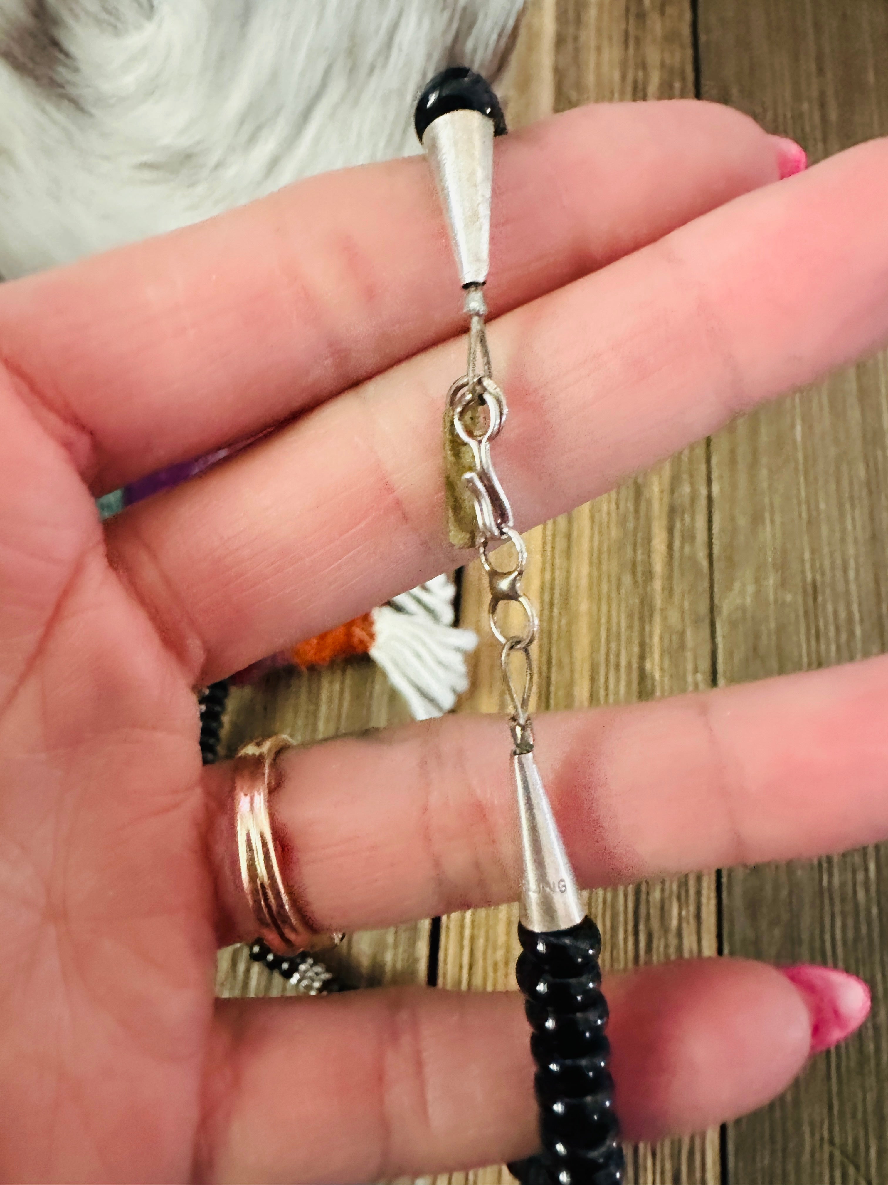 Handcrafted Black Onyx & Sterling Silver Beaded 18” Necklace by T & R Singer