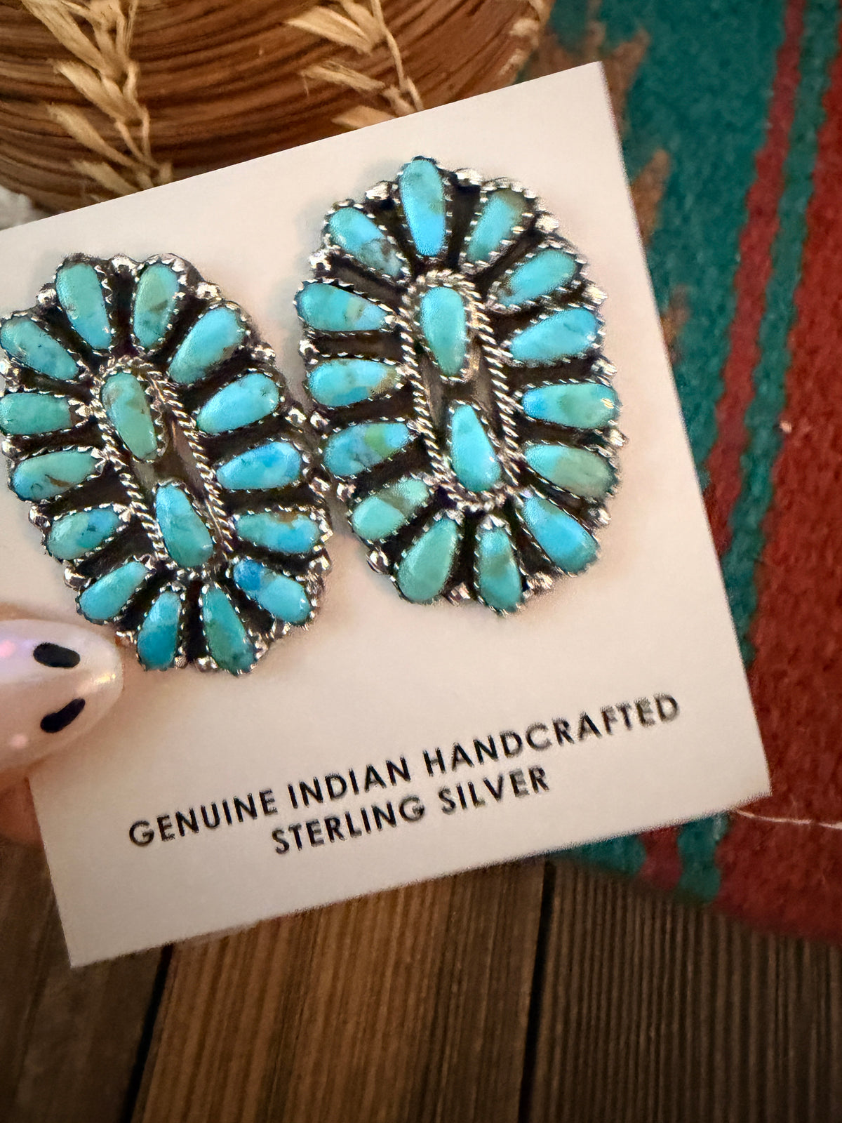 Handcrafted Turquoise & Sterling Silver Cluster Post Earrings