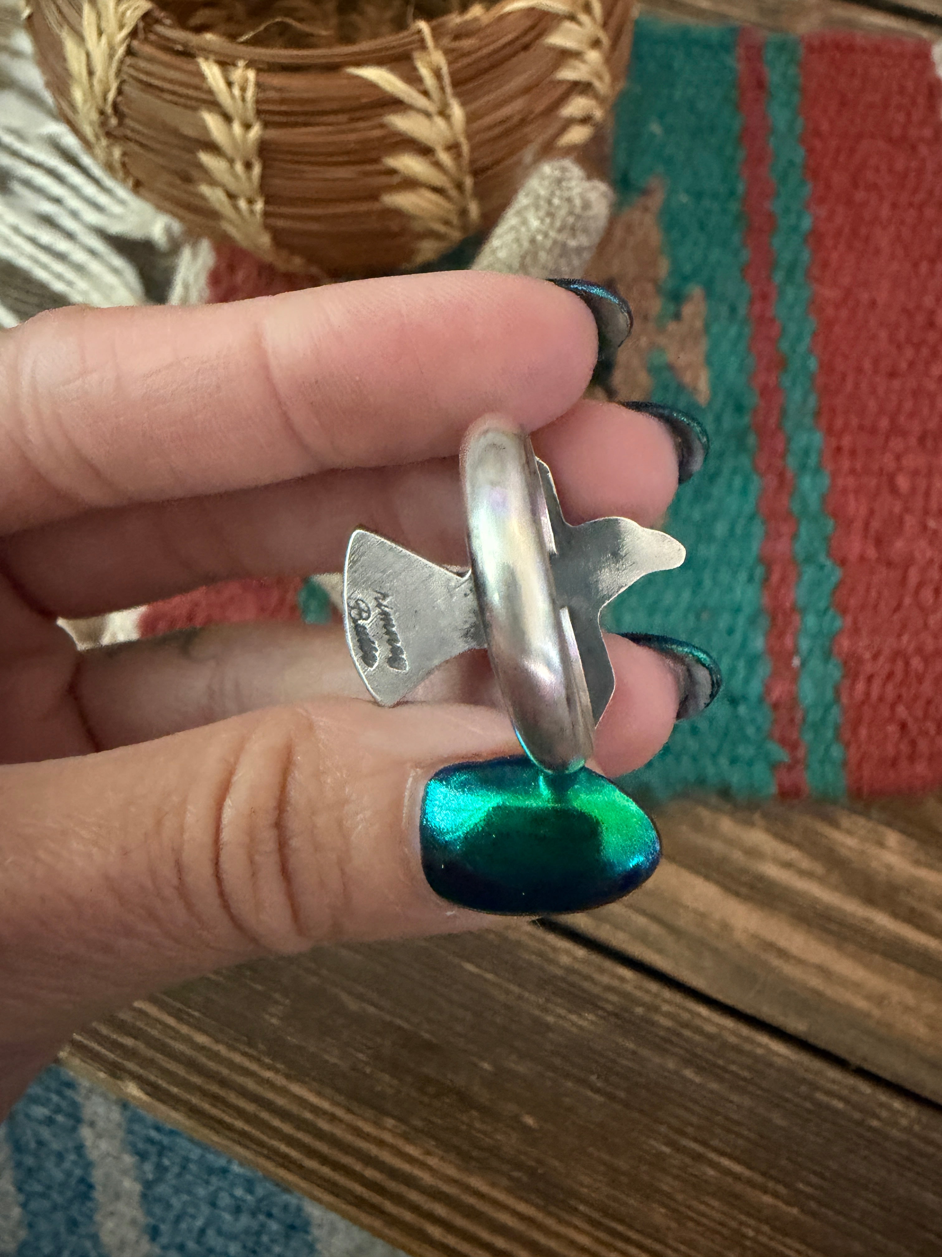 Handcrafted Turquoise and Sterling Silver Thunderbird Ring size 8.5 by Chimney Butte