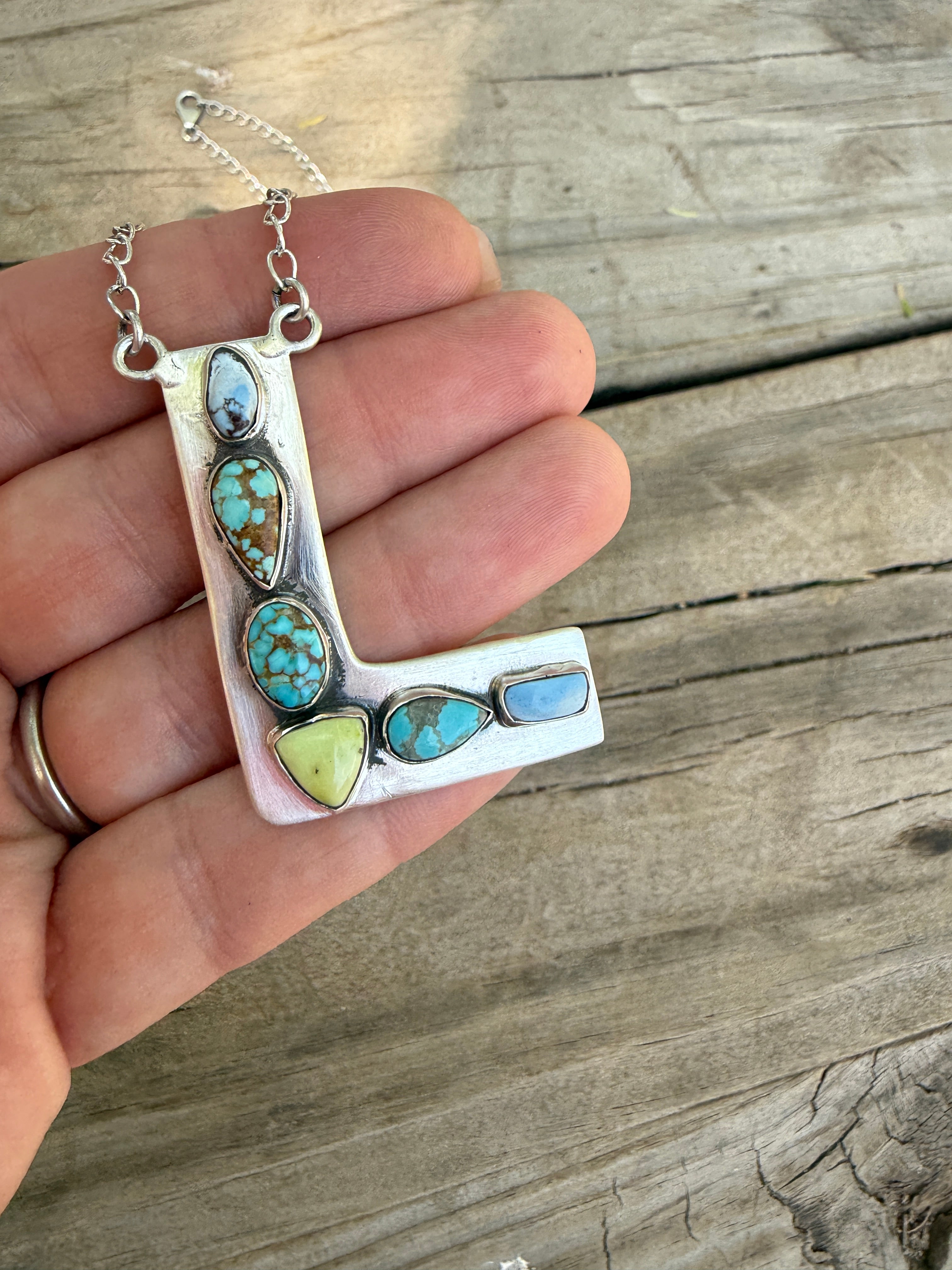 Handmade Sterling Silver Multi Stone Letter Necklace Signed Nizhoni Leslie’s fav