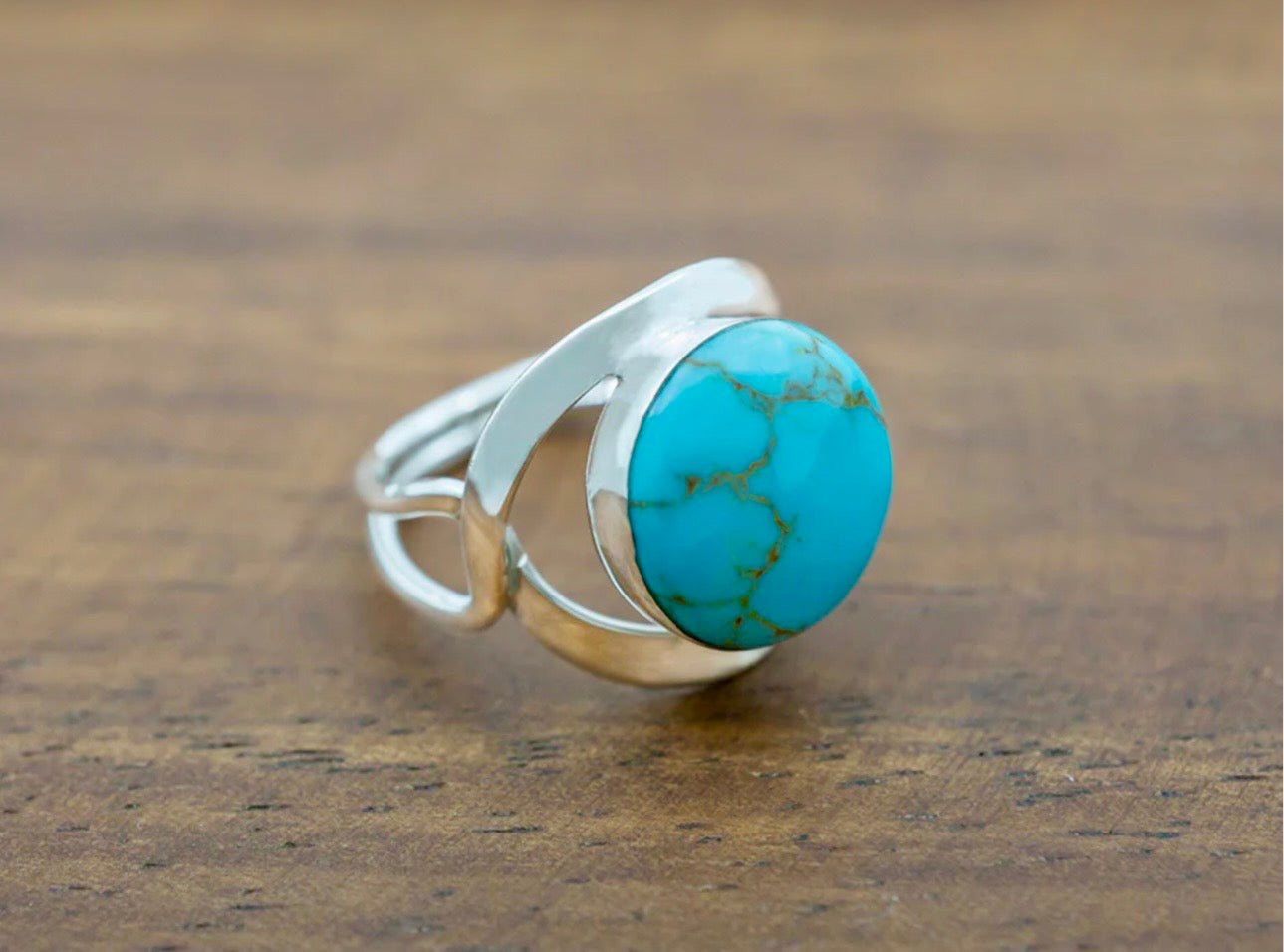 Round Frame Turquoise Sterling Silver Ring