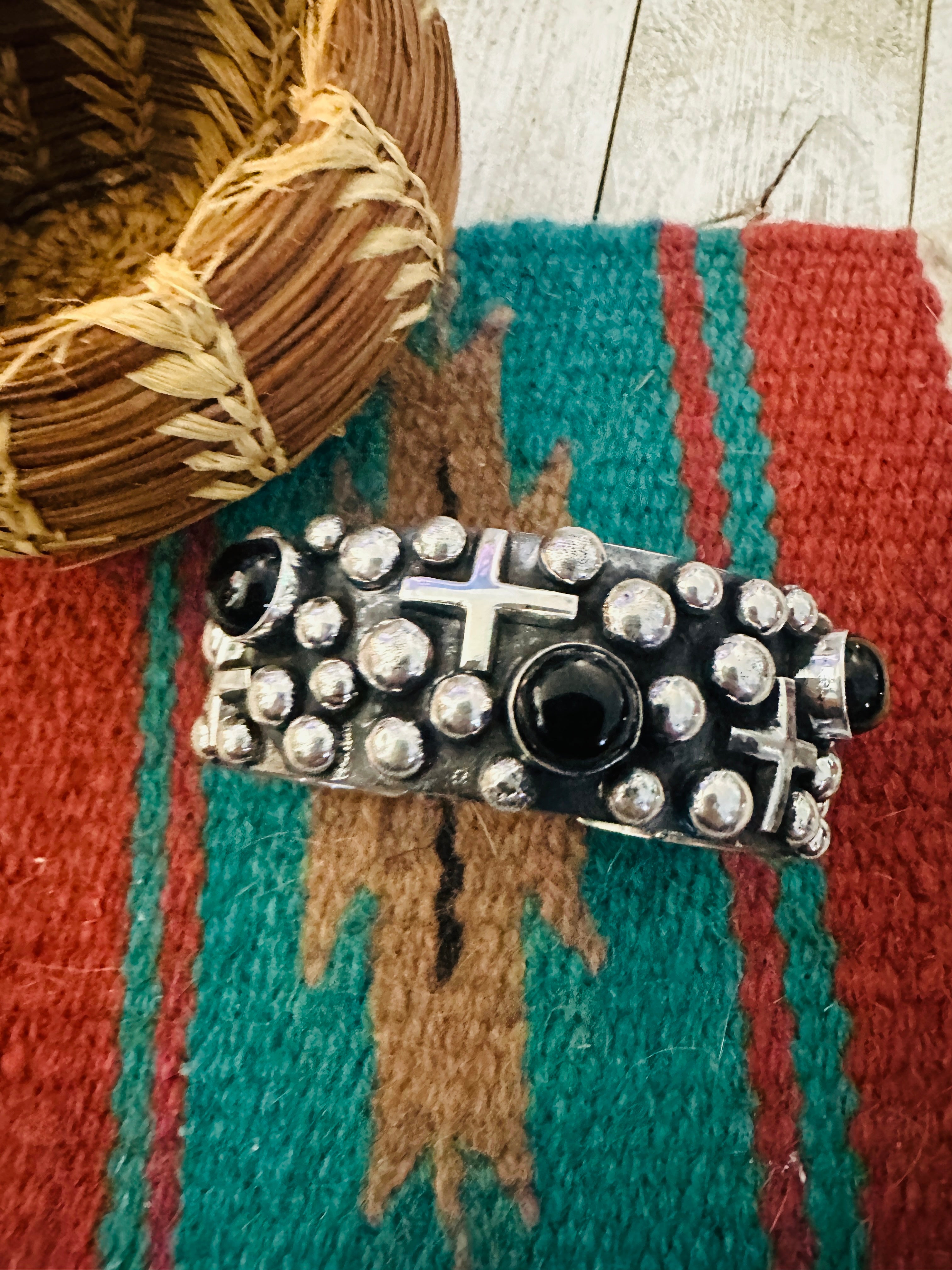 Handcrafted Onyx & Sterling Silver Cross Cuff Bracelet by Chimney Butte