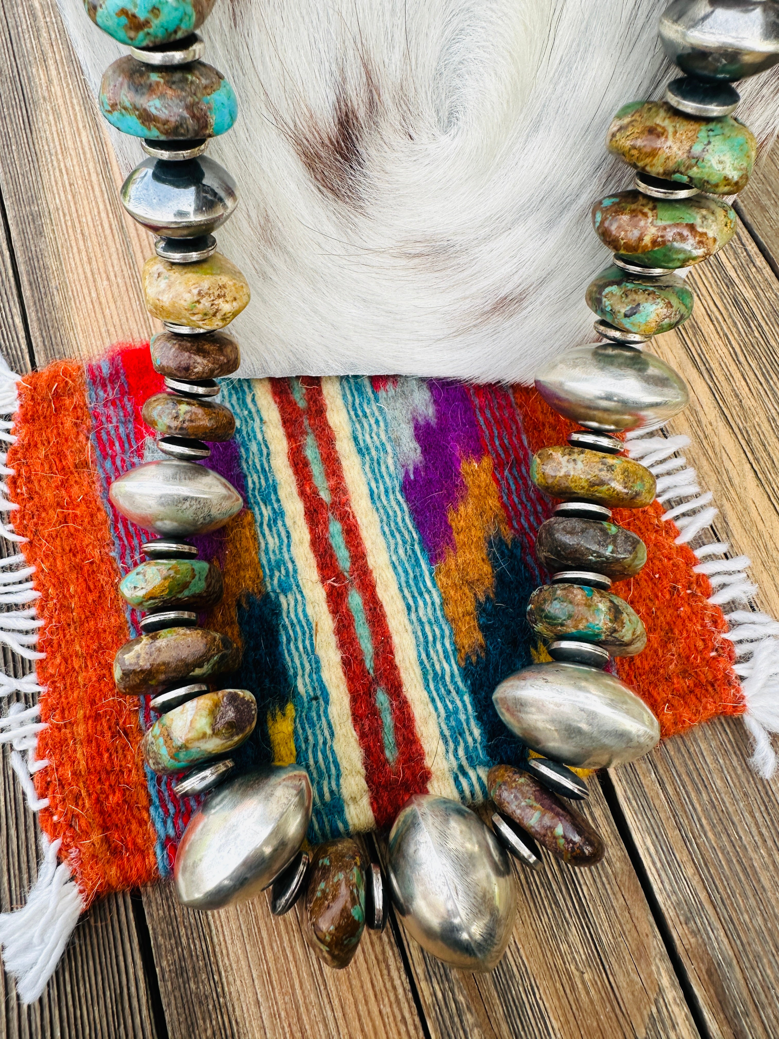 Handcrafted Royston Turquoise & Sterling Silver Beaded Necklace