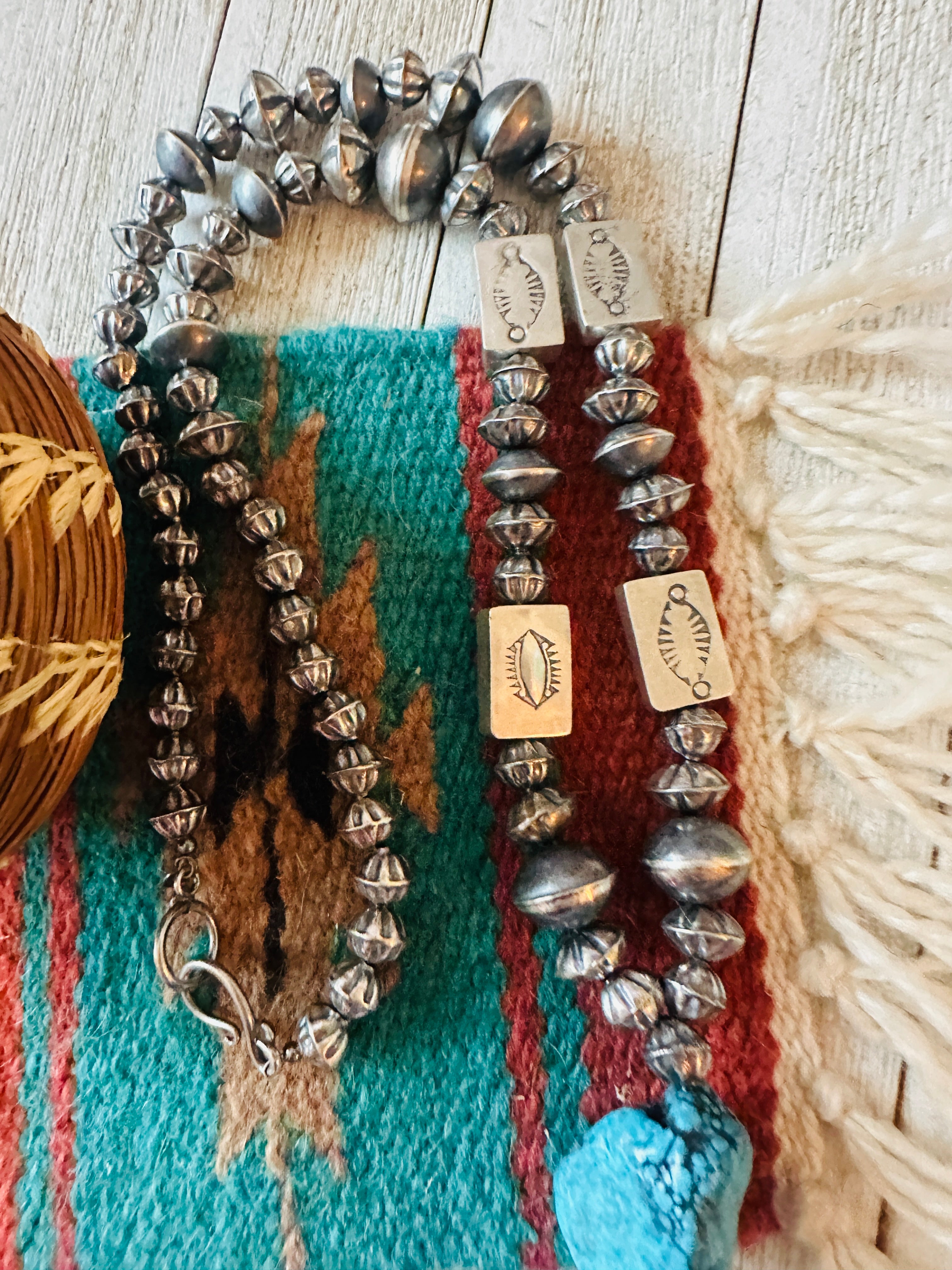 Handcrafted Turquoise & Sterling Silver Pearl Beaded Lariat Necklace