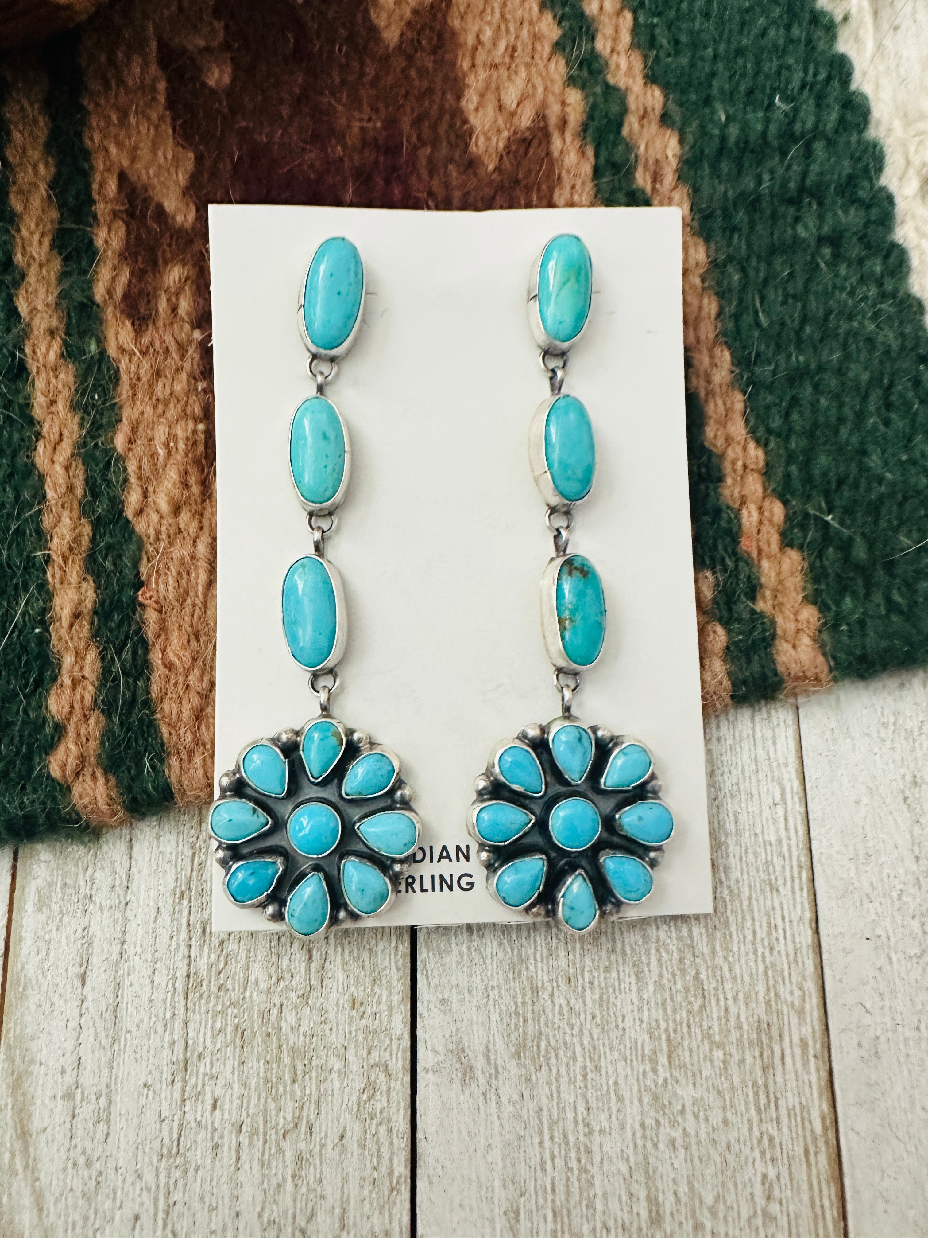 Handcrafted Sterling Silver & Sleeping Beauty Turquoise Cluster Dangle Earrings