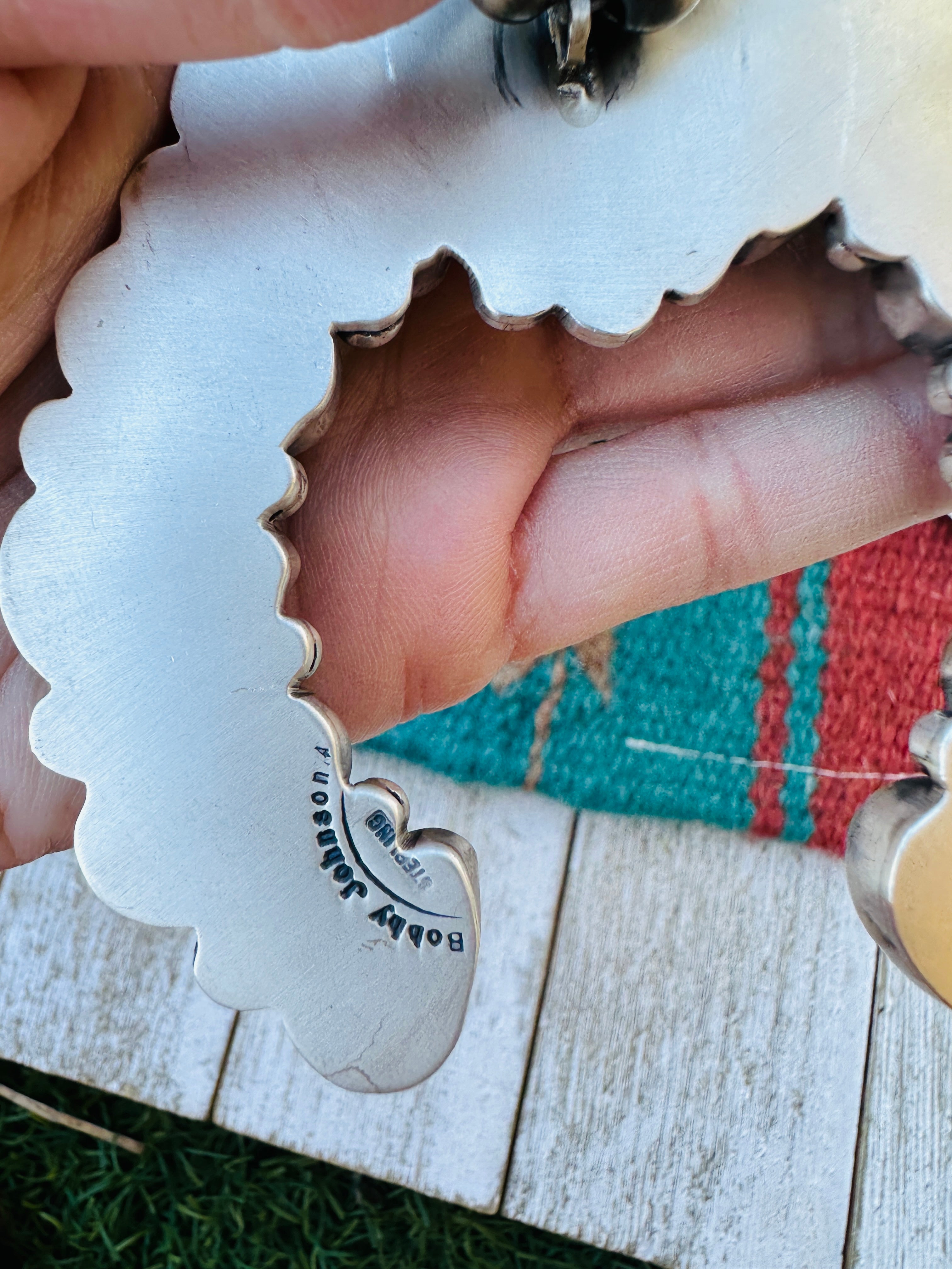 Handcrafted Turquoise & Sterling Silver Squash Blossom Necklace and Earring Set by Bobby Johnson