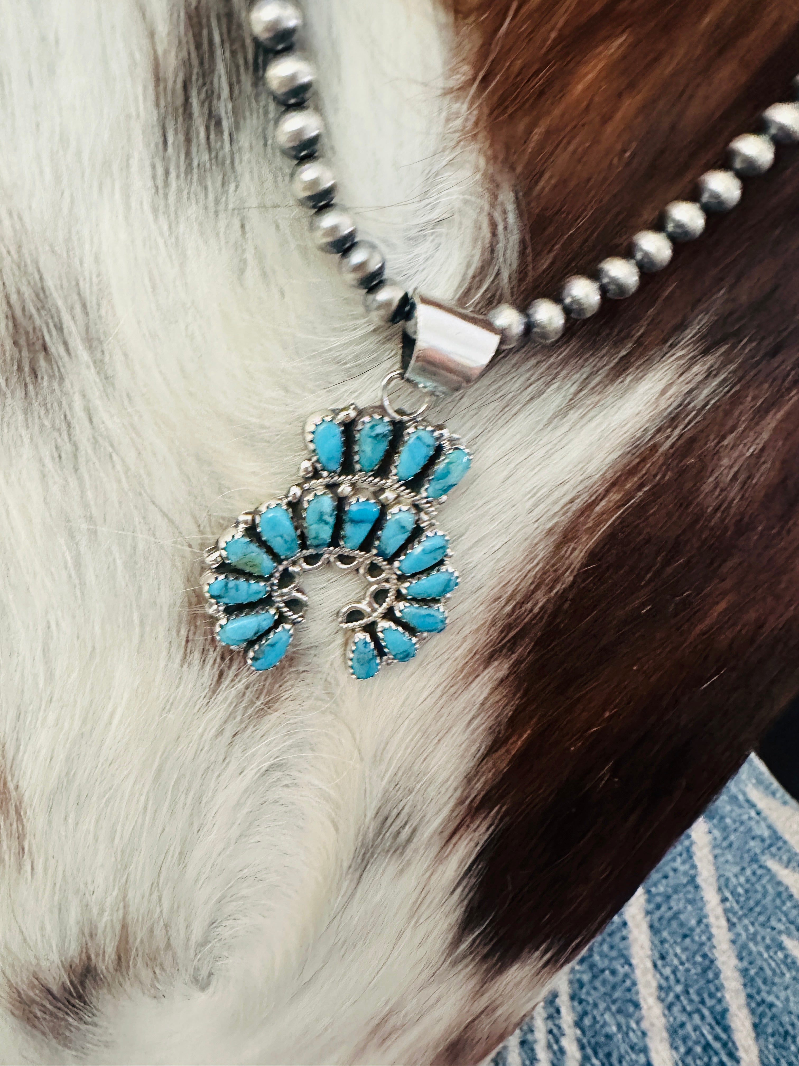 Handcrafted Turquoise & Sterling Silver Squash Blossom Necklace
