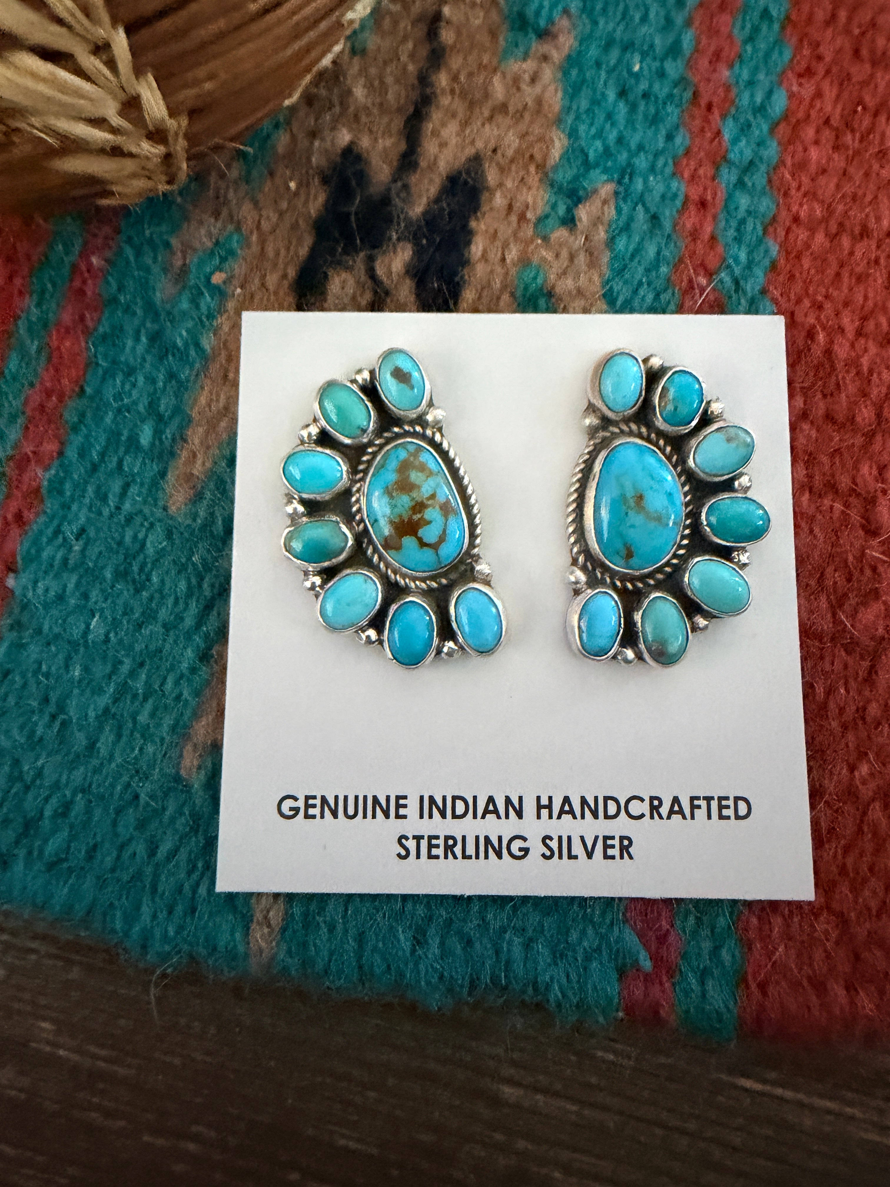 Handcrafted Turquoise & Sterling Silver Cluster Post Earrings