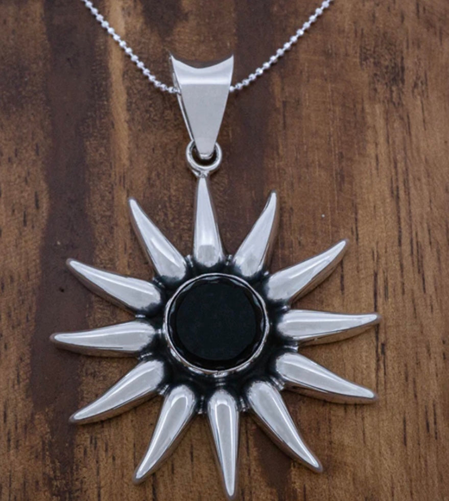 Sunburst Pendant w/Domed Obsidian Necklace