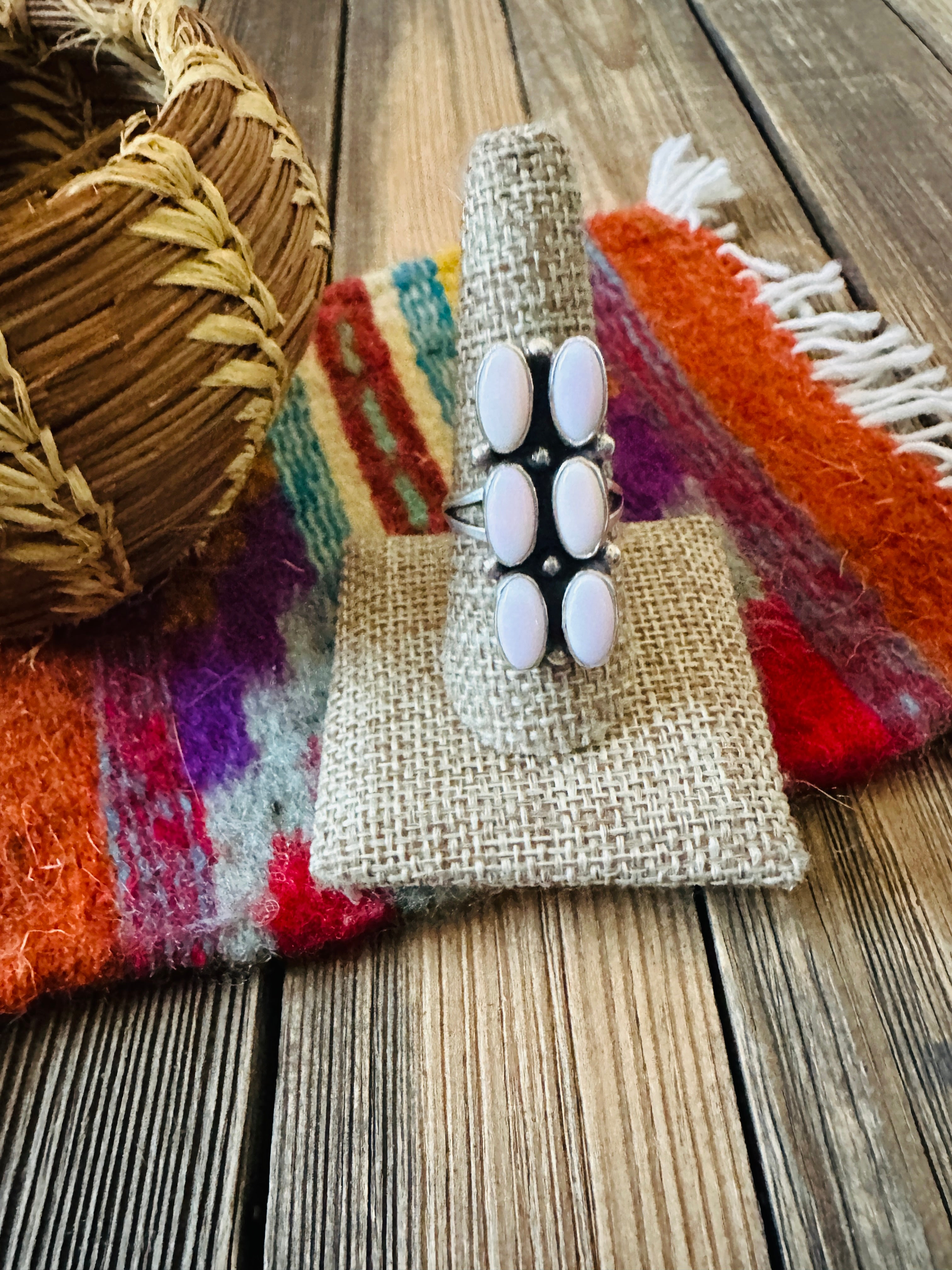 Handcrafted Queen Pink Conch & Sterling Silver Cluster Ring Size 9