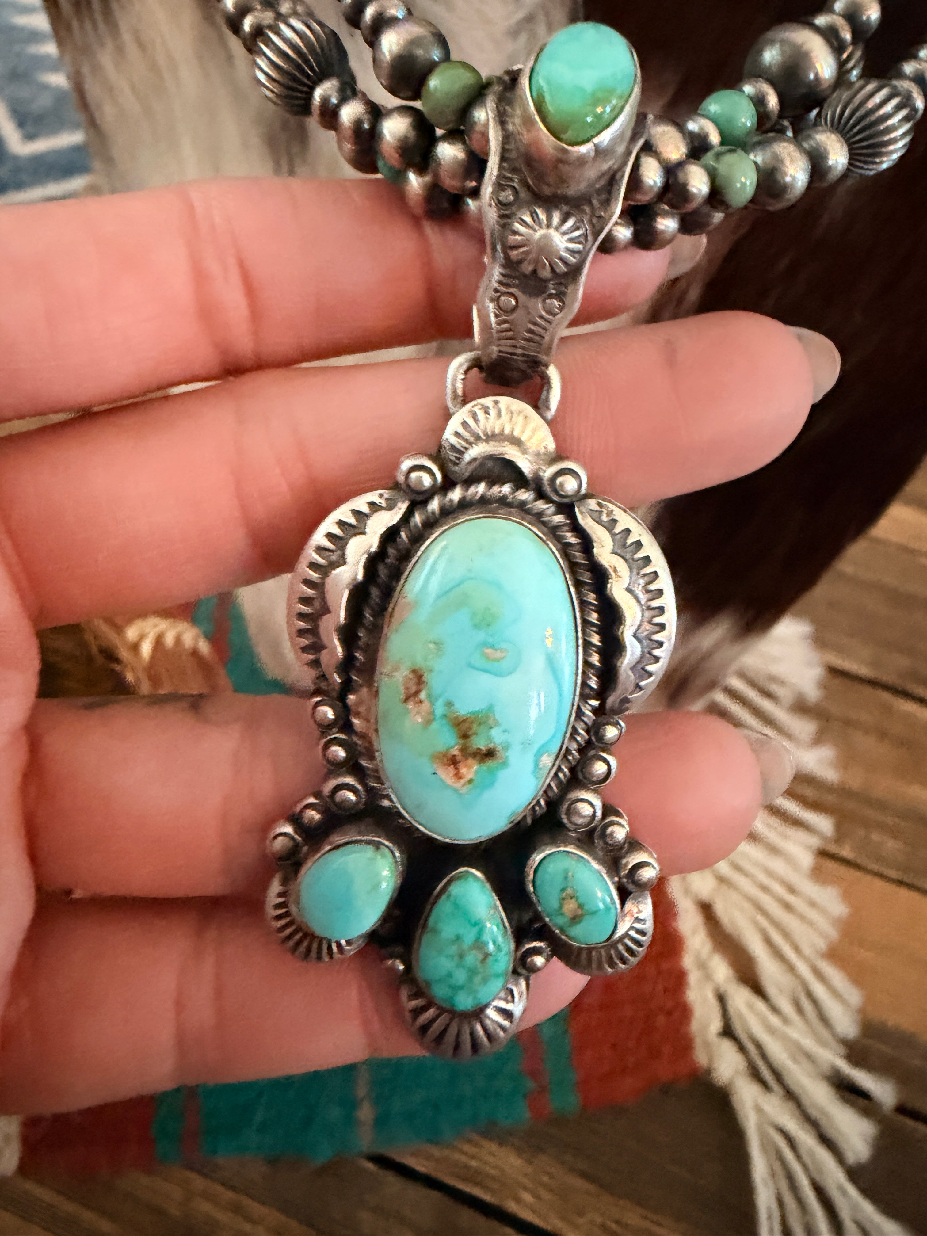 Handcrafted Sonoran Mountain Turquoise & Sterling Silver Beaded Necklace by Gilbert Tom