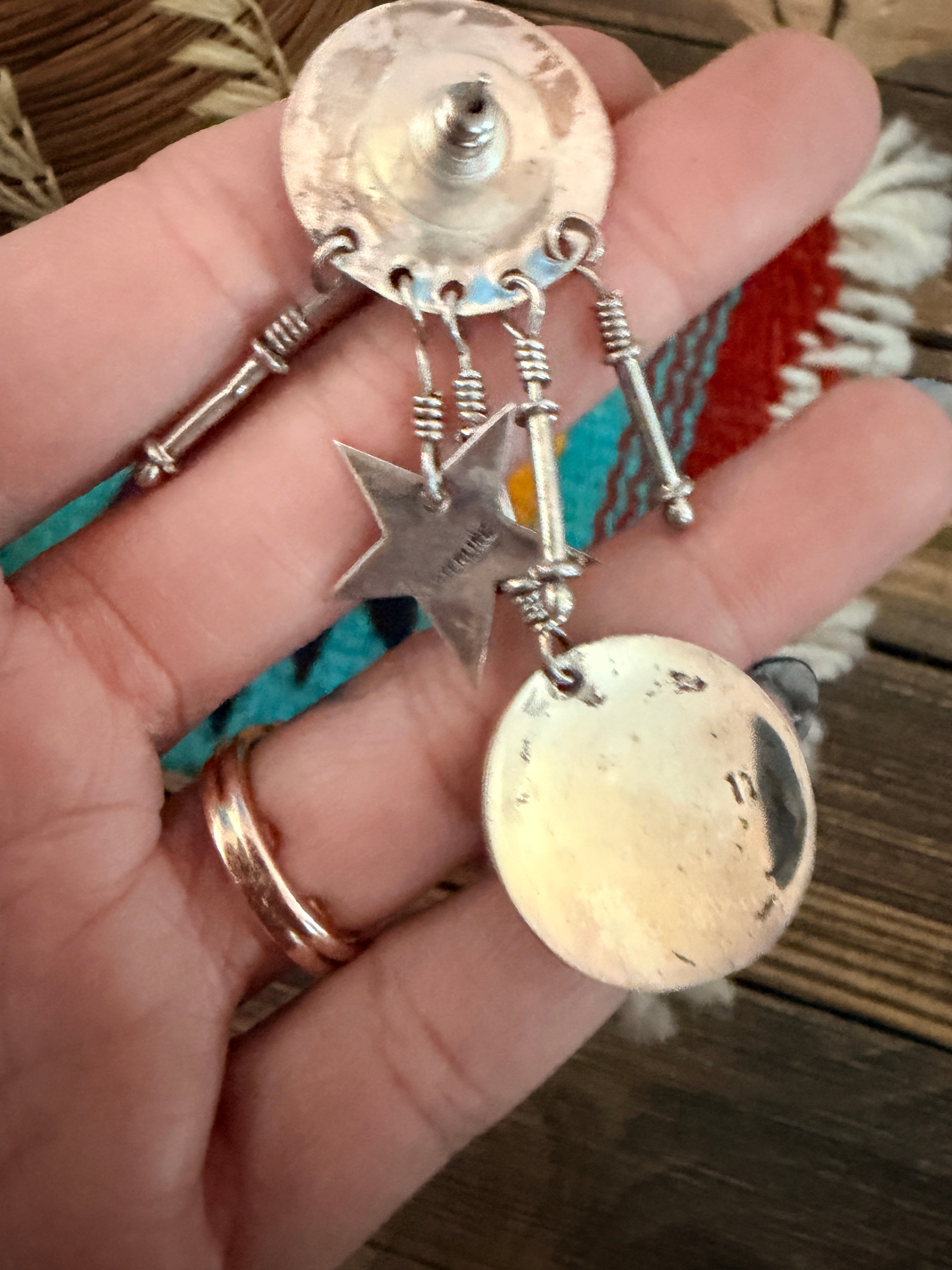 Old Pawn Handcrafted Sterling Silver & Multi Stone Dangle Earrings