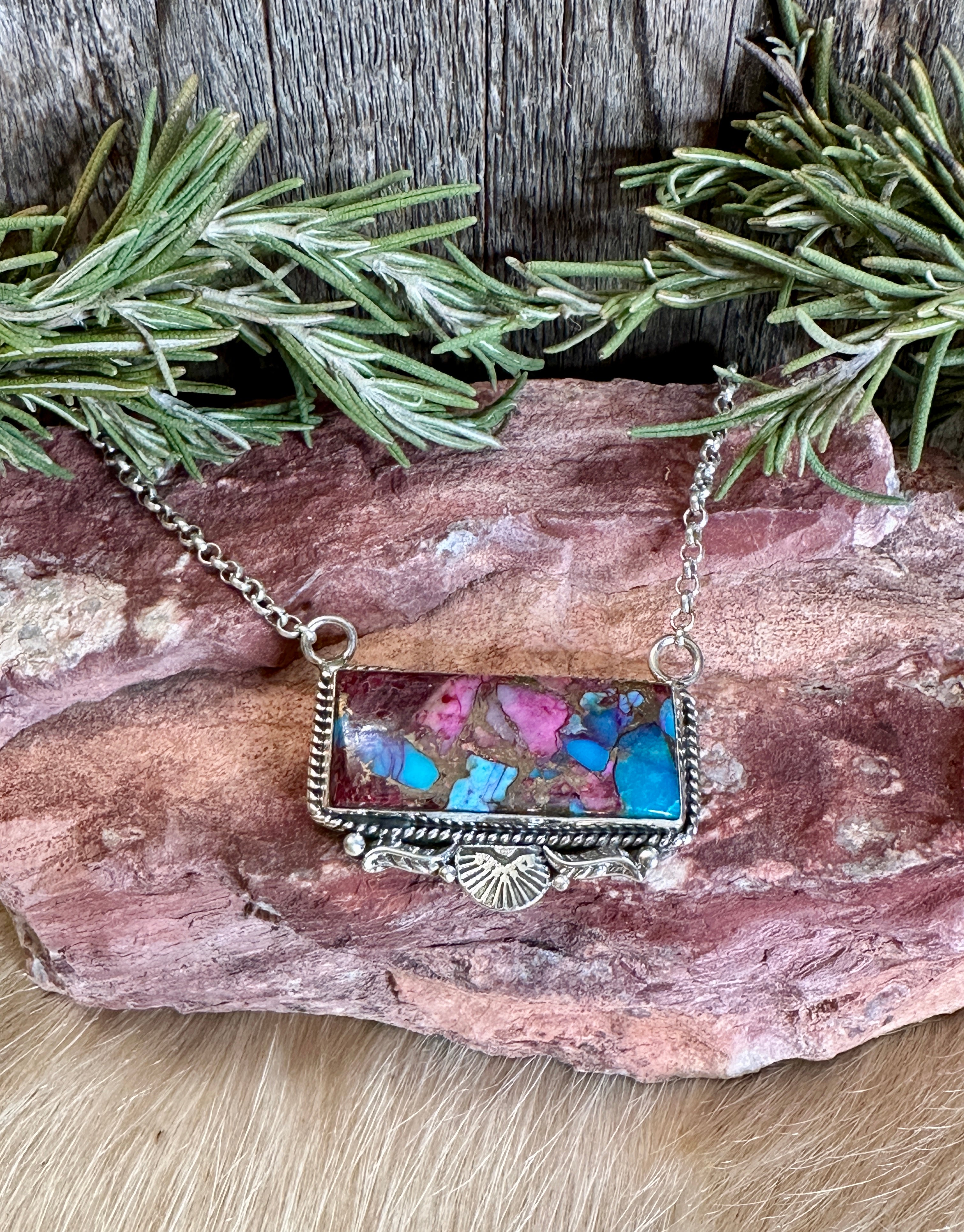 Handmade Pink Dream Mojave & Sterling Silver Bar Necklace