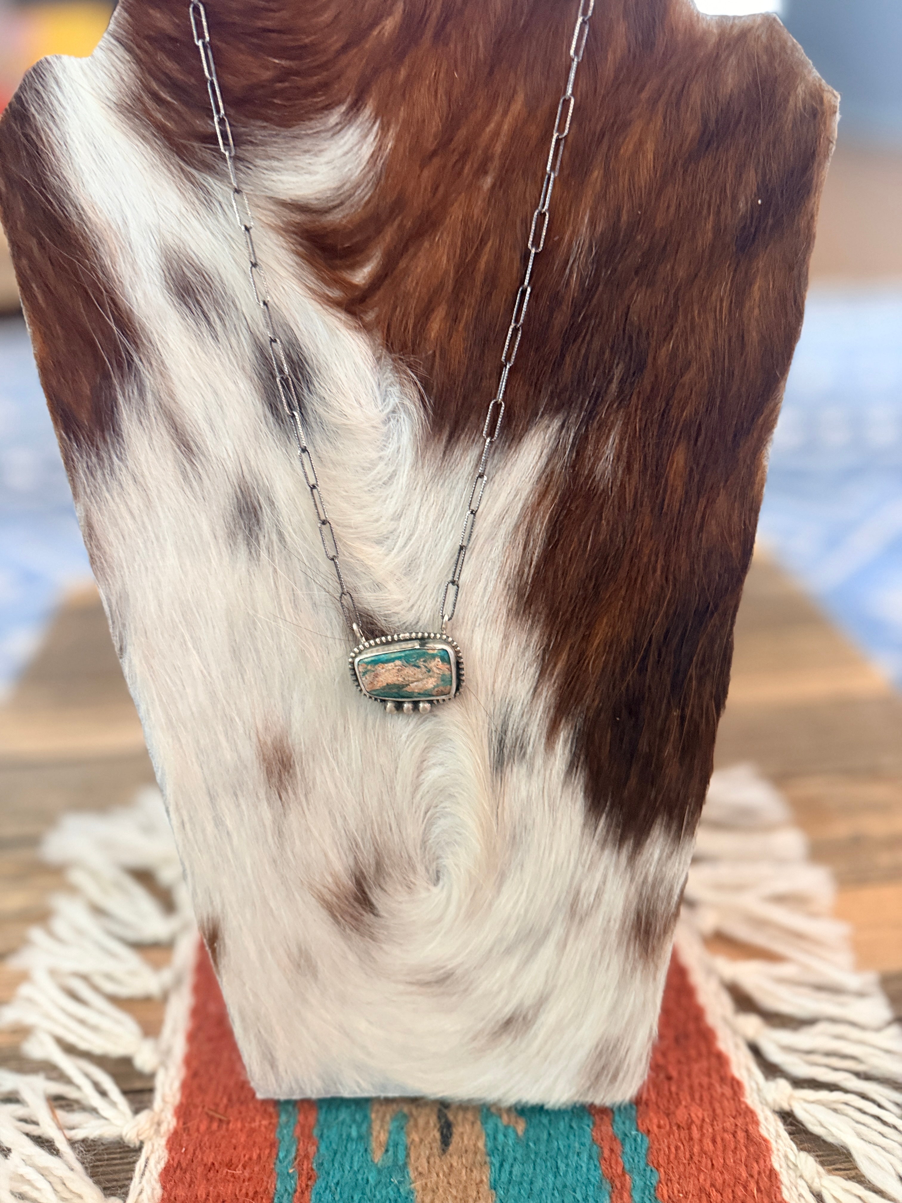 Handmade Sterling Silver & Peruvian Blue Opal Necklace