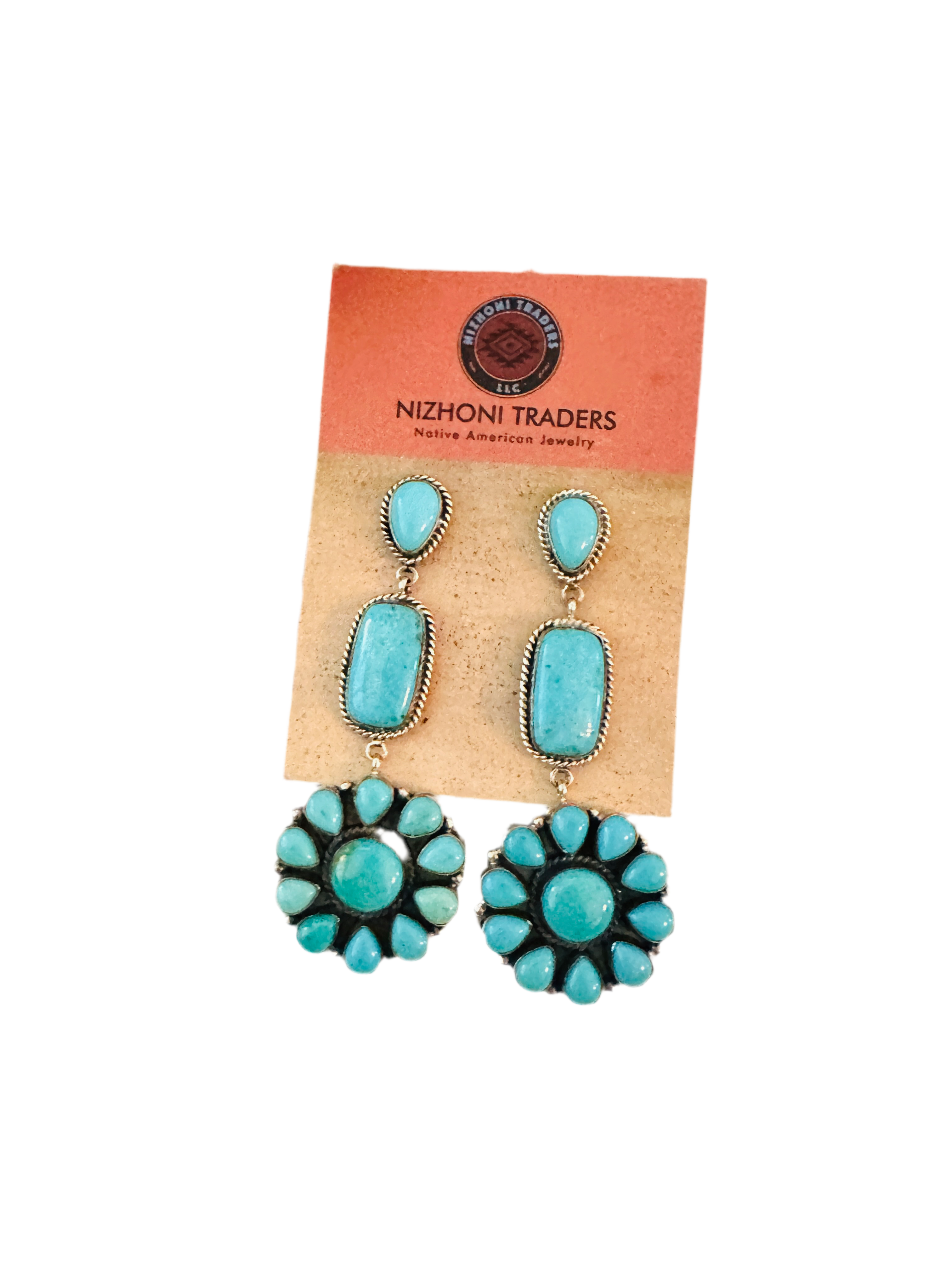 Navajo Sterling Silver & Turquoise Cluster Dangle Earrings
