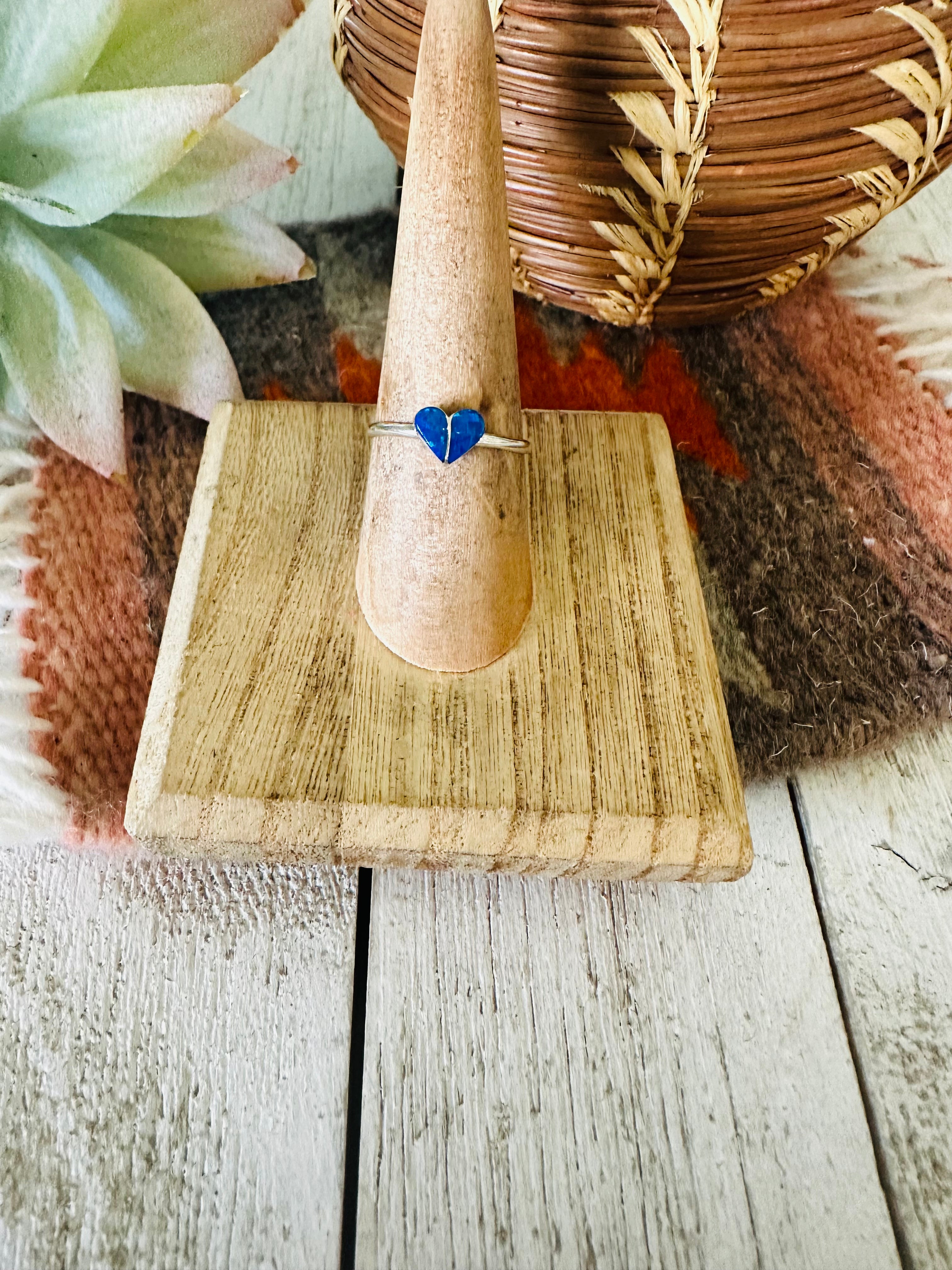 Handcrafted Sterling Silver & Blue Opal Inlay Heart Ring