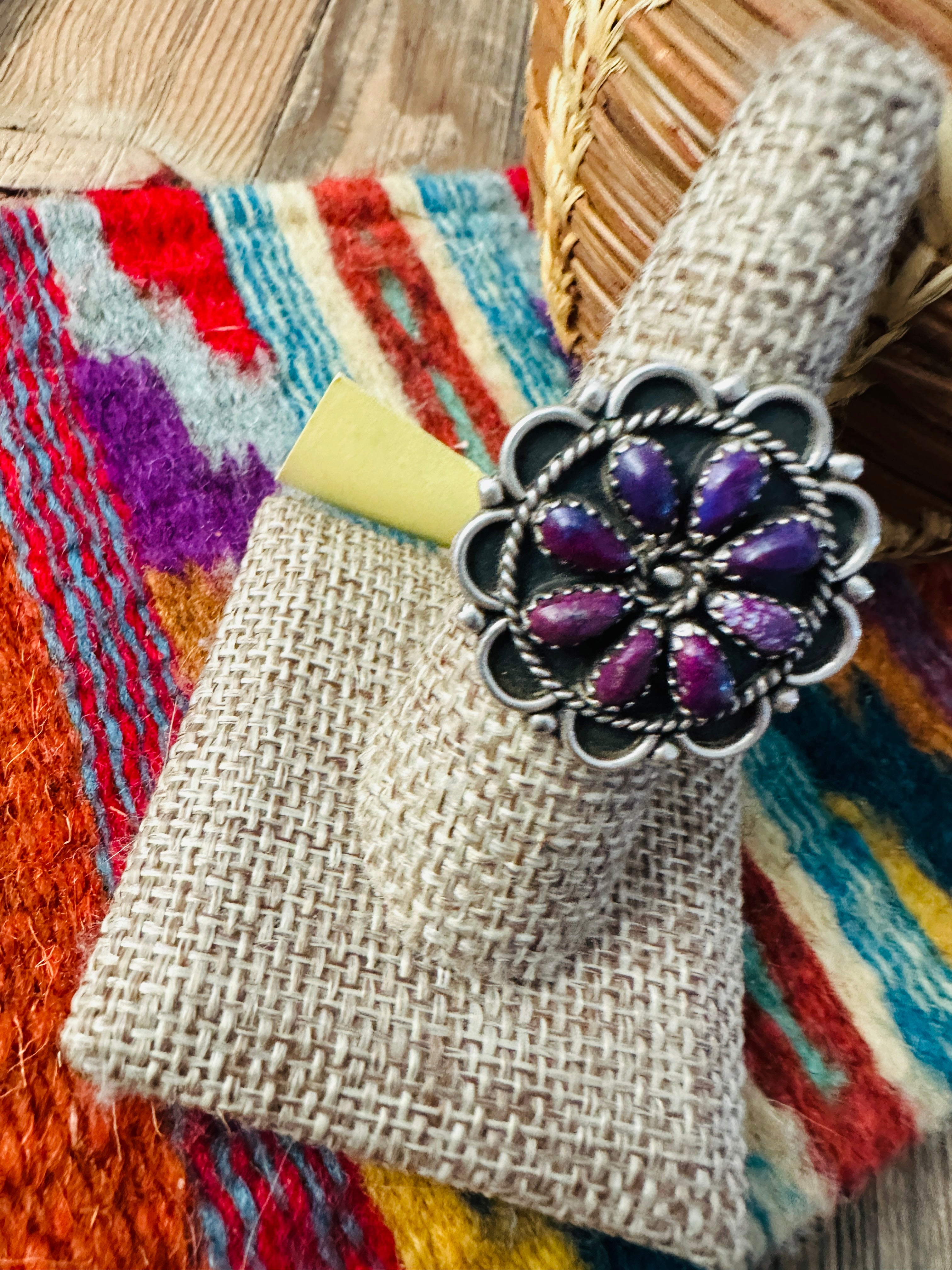 Old Pawn Handcrafted Purple Mojave & Sterling Silver Ring Size 9