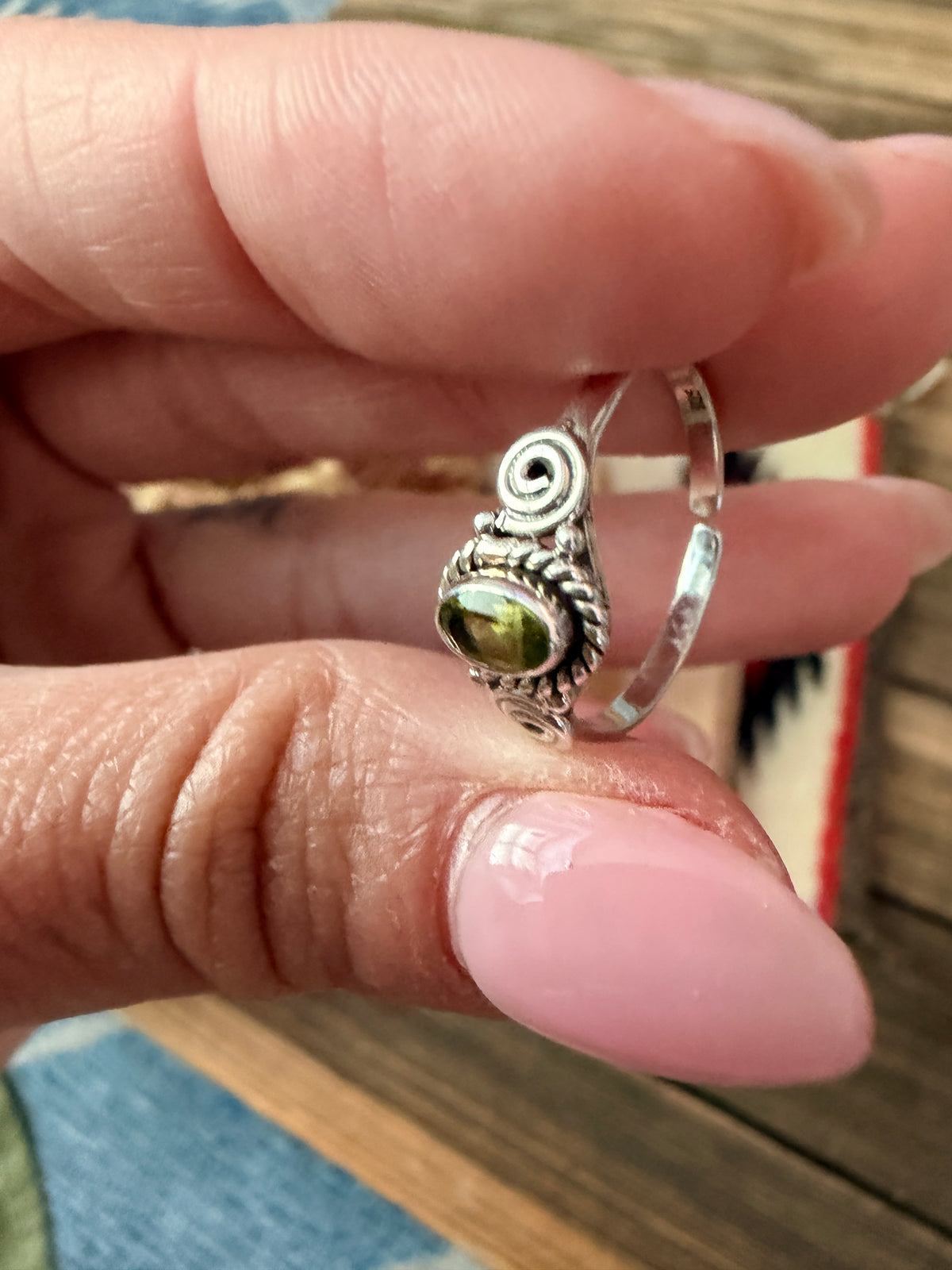 Handmade Sterling Silver & Peridot Adjustable Ring
