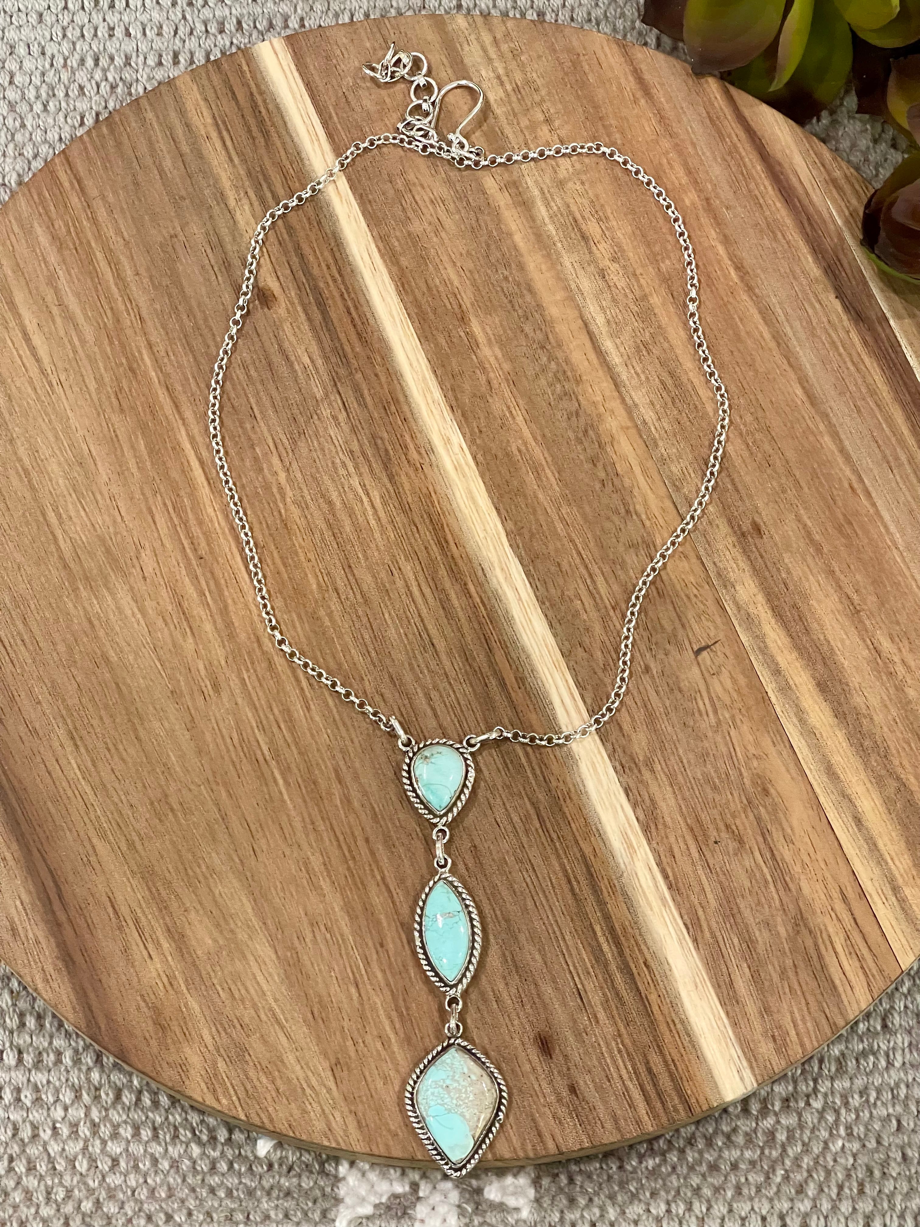 Handmade Sterling Silver & Carico Lake Turquoise Drop Necklace