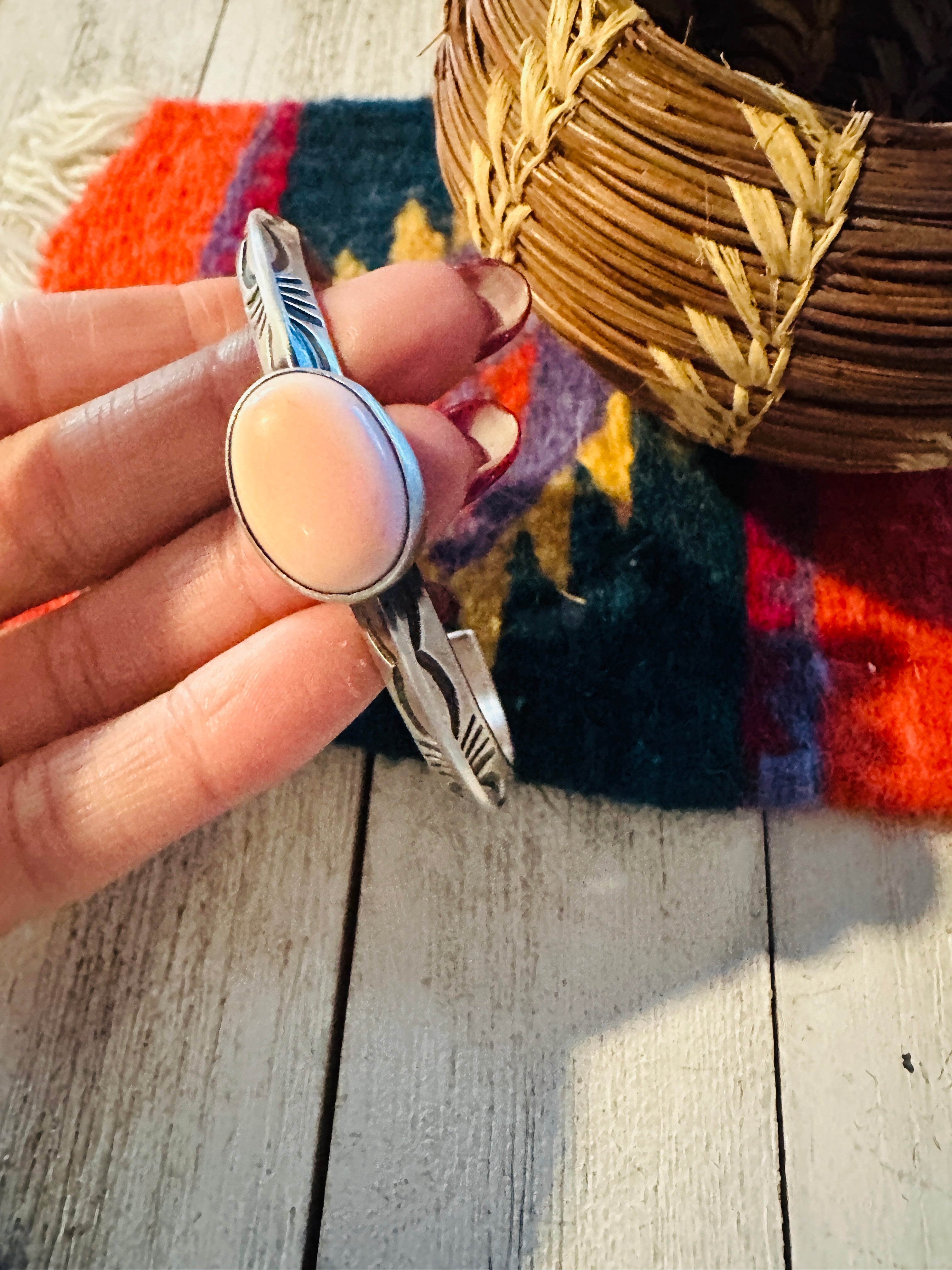 Handcrafted Sterling Silver & Queen Pink Conch Cuff Bracelet
