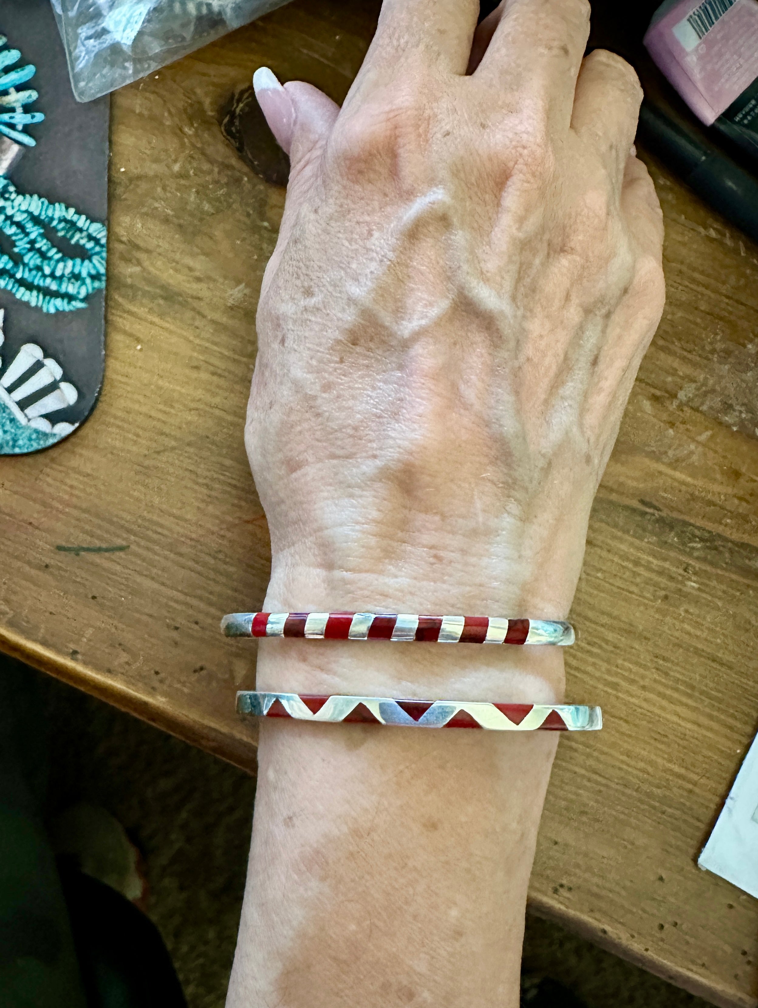 Hinged Bangle W/ Red Jasper Inlay