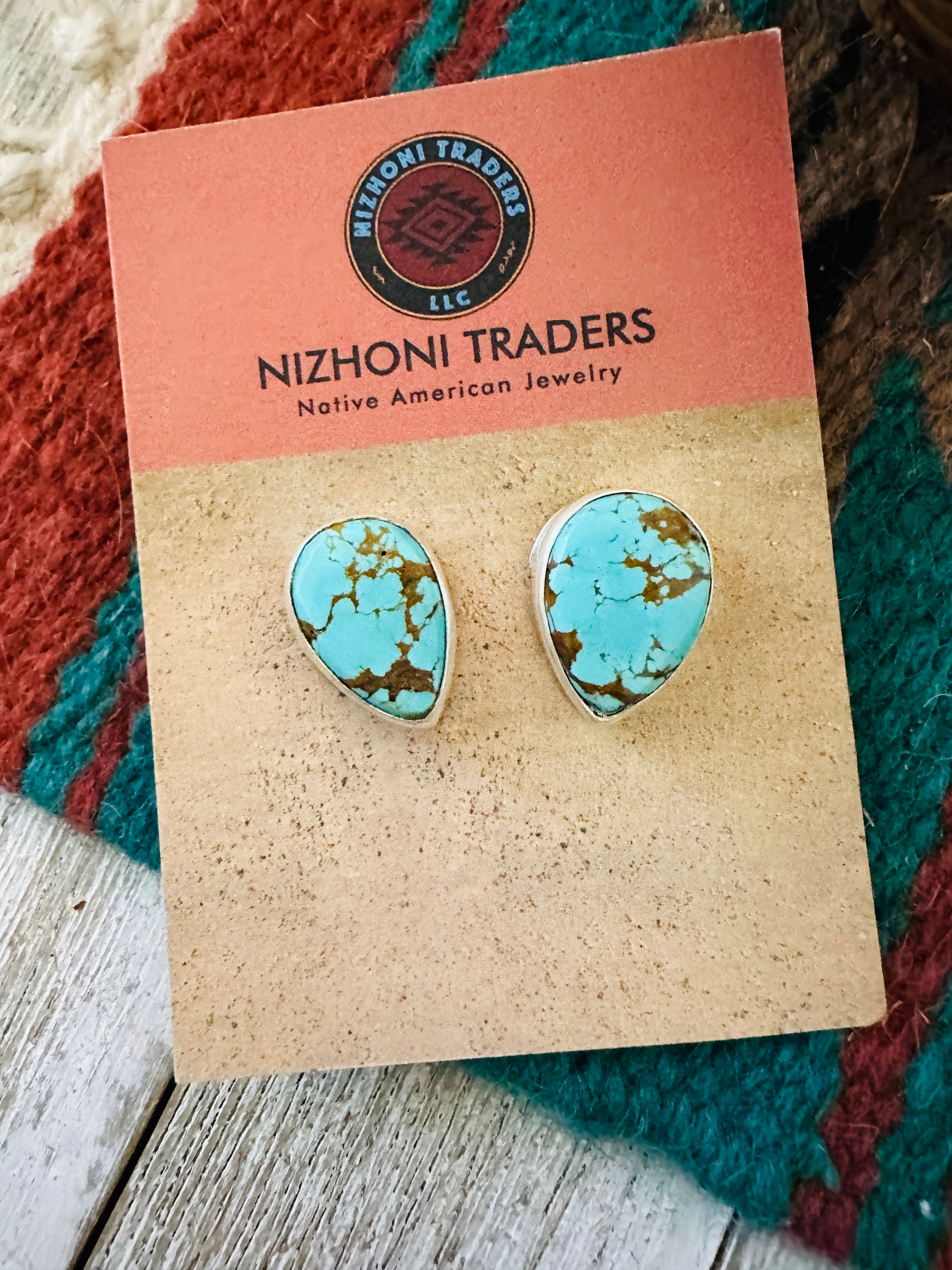 Navajo Turquoise & Sterling Silver Teardrop Post Earrings