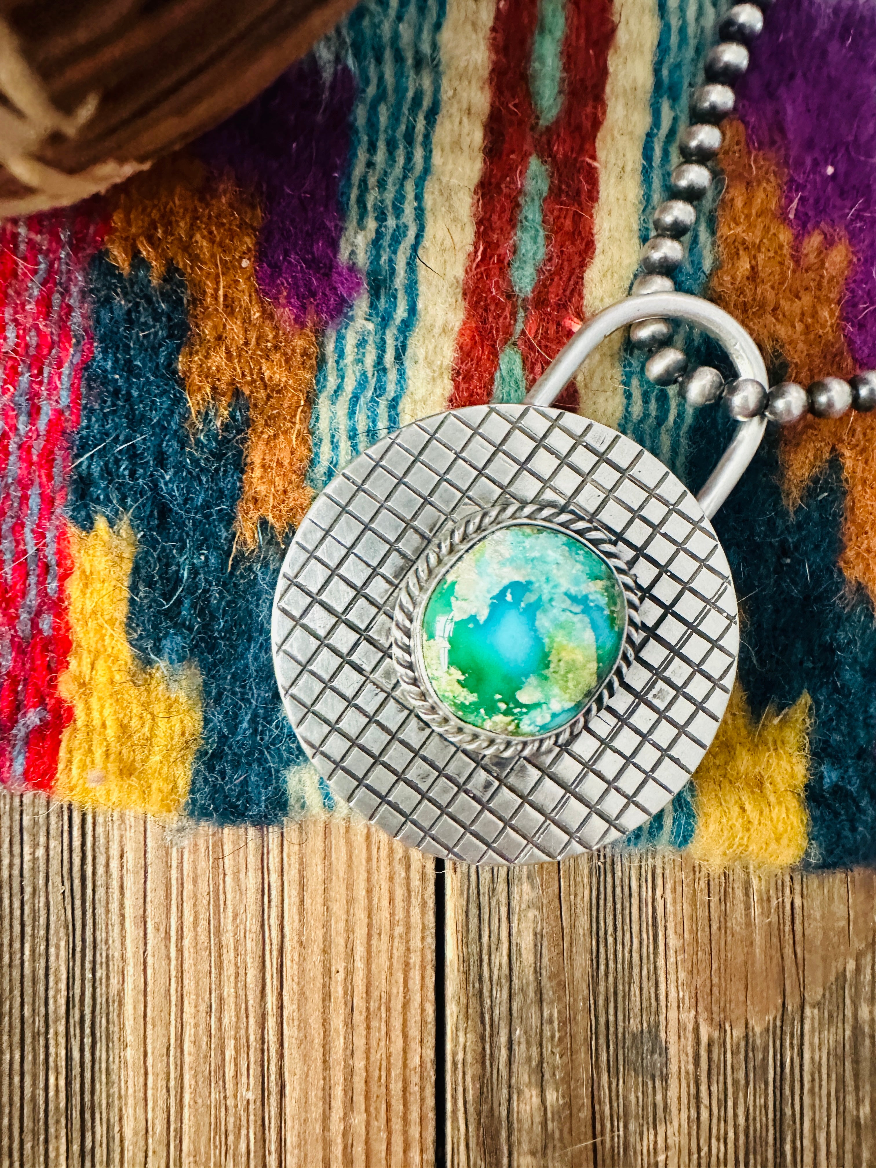 Handcrafted Turquoise & Sterling Silver Locket Style Pendant by Charles Johnson