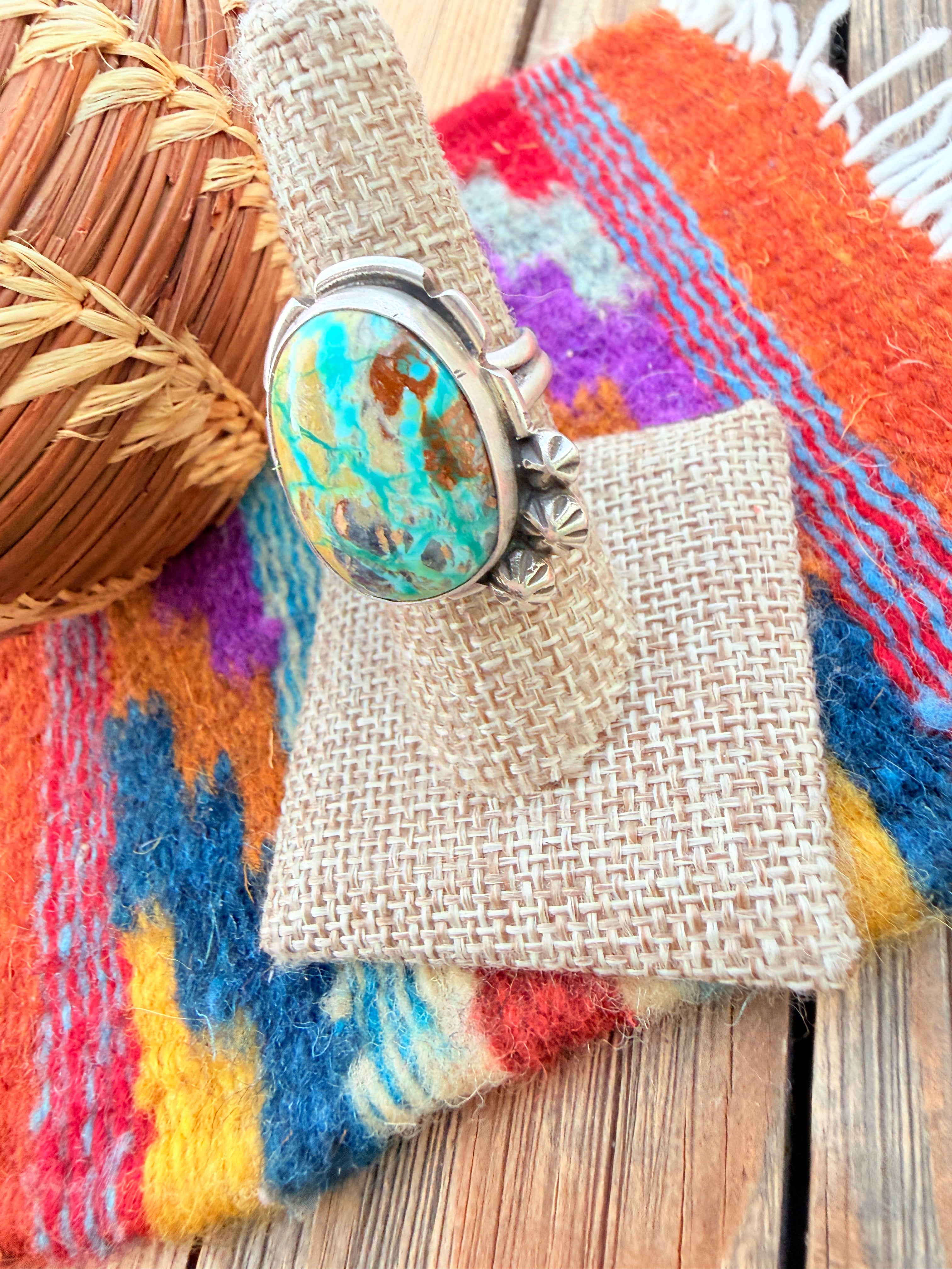 Handcrafted Fox Turquoise & Sterling Silver Adjustable Ring