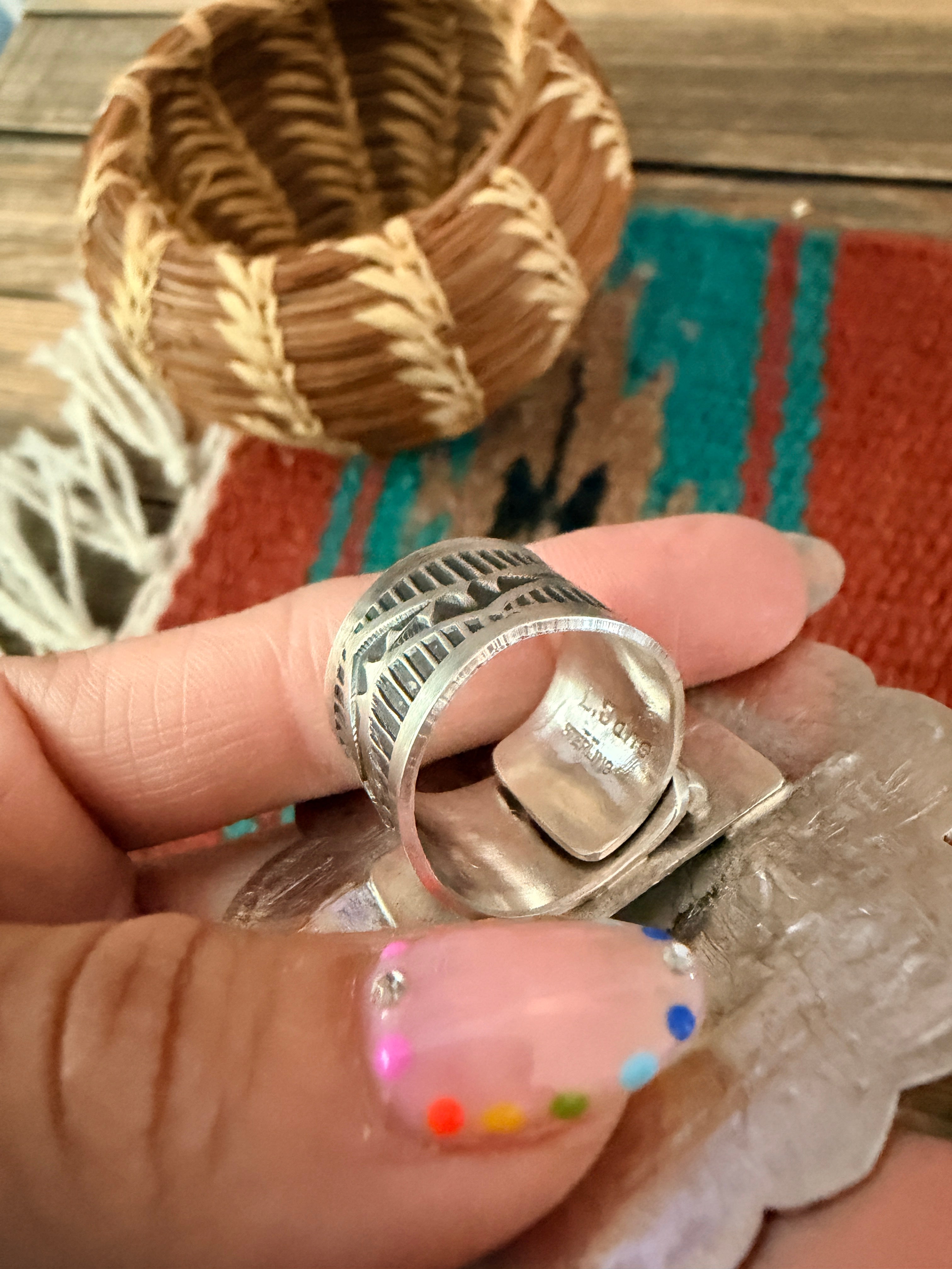 Handcrafted Sterling Silver Adjustable Cross Concho Ring by Leander Tahe