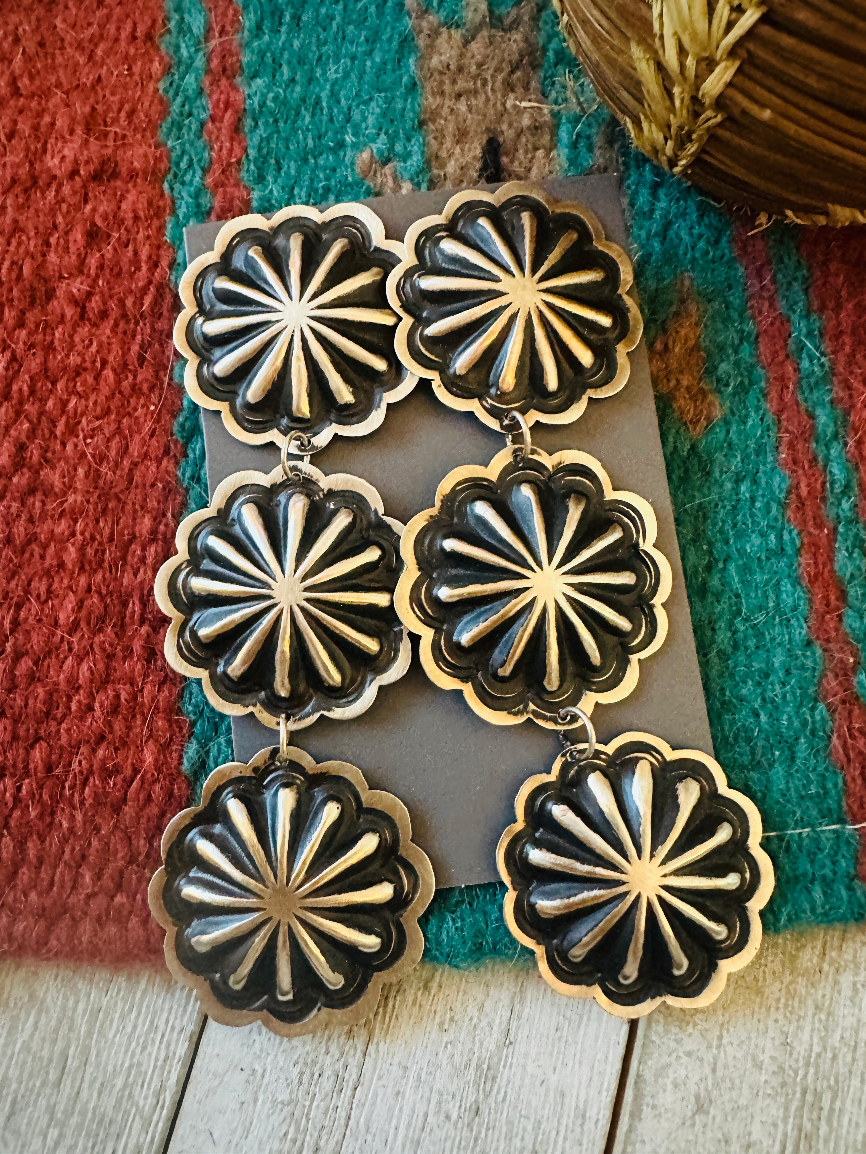 Handcrafted & Hand Stamped Sterling Silver Concho Dangle Earrings